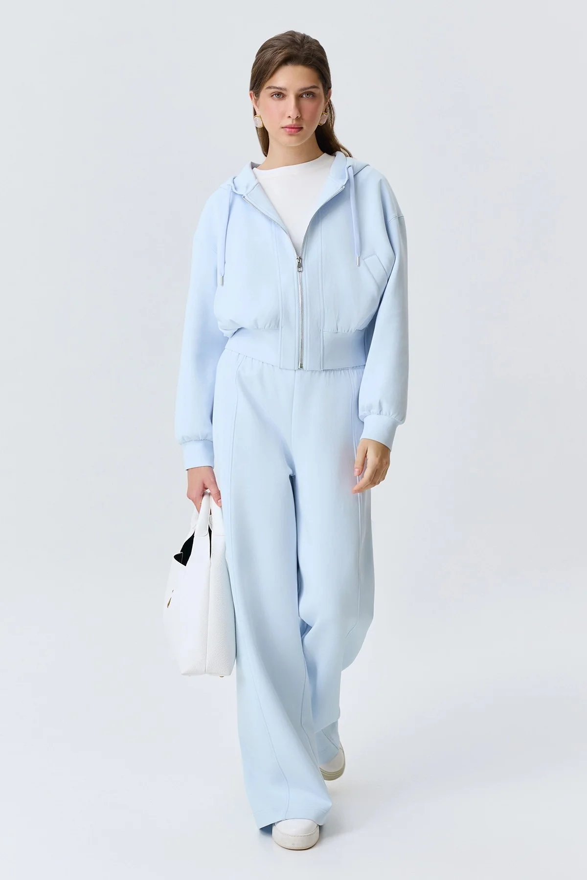 Трикотажные голубые брюки из хлопка, 42