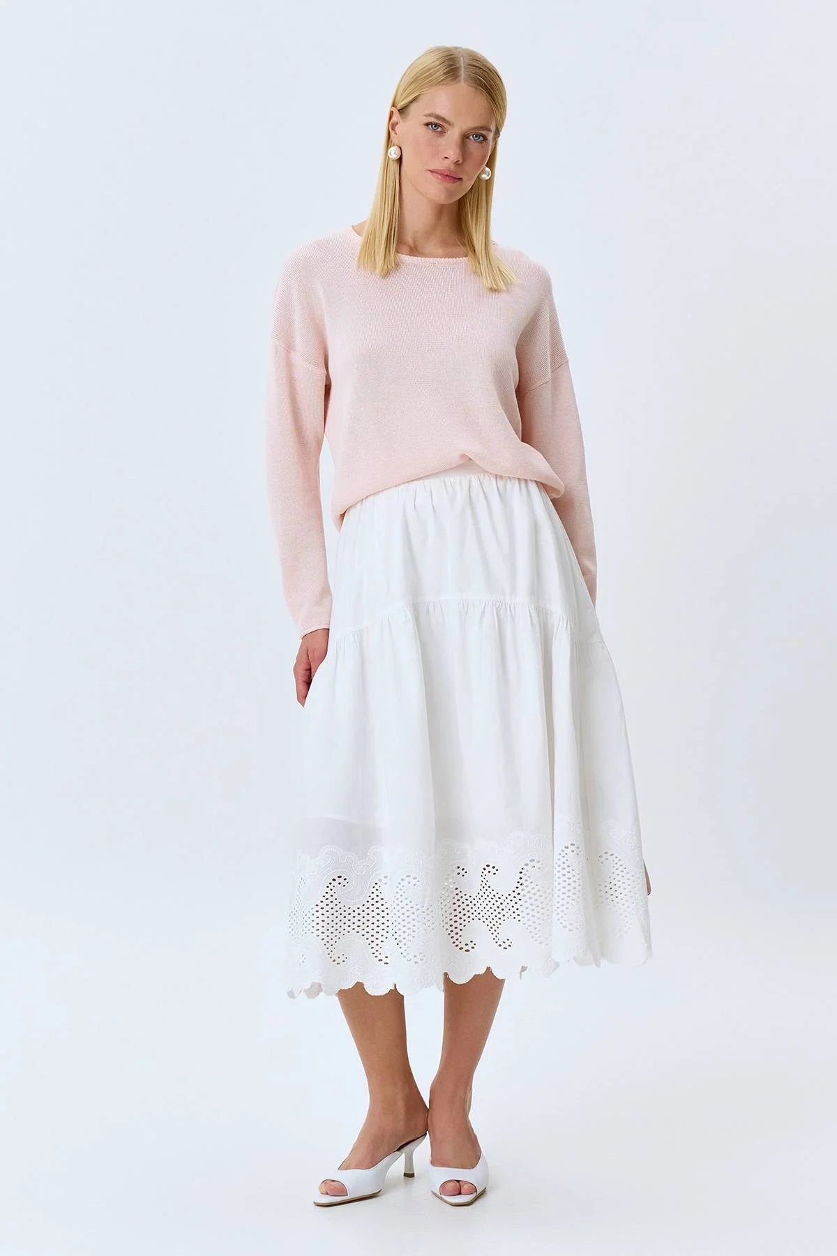 Юбка из 100% хлопка с вышивкой ришелье, 44