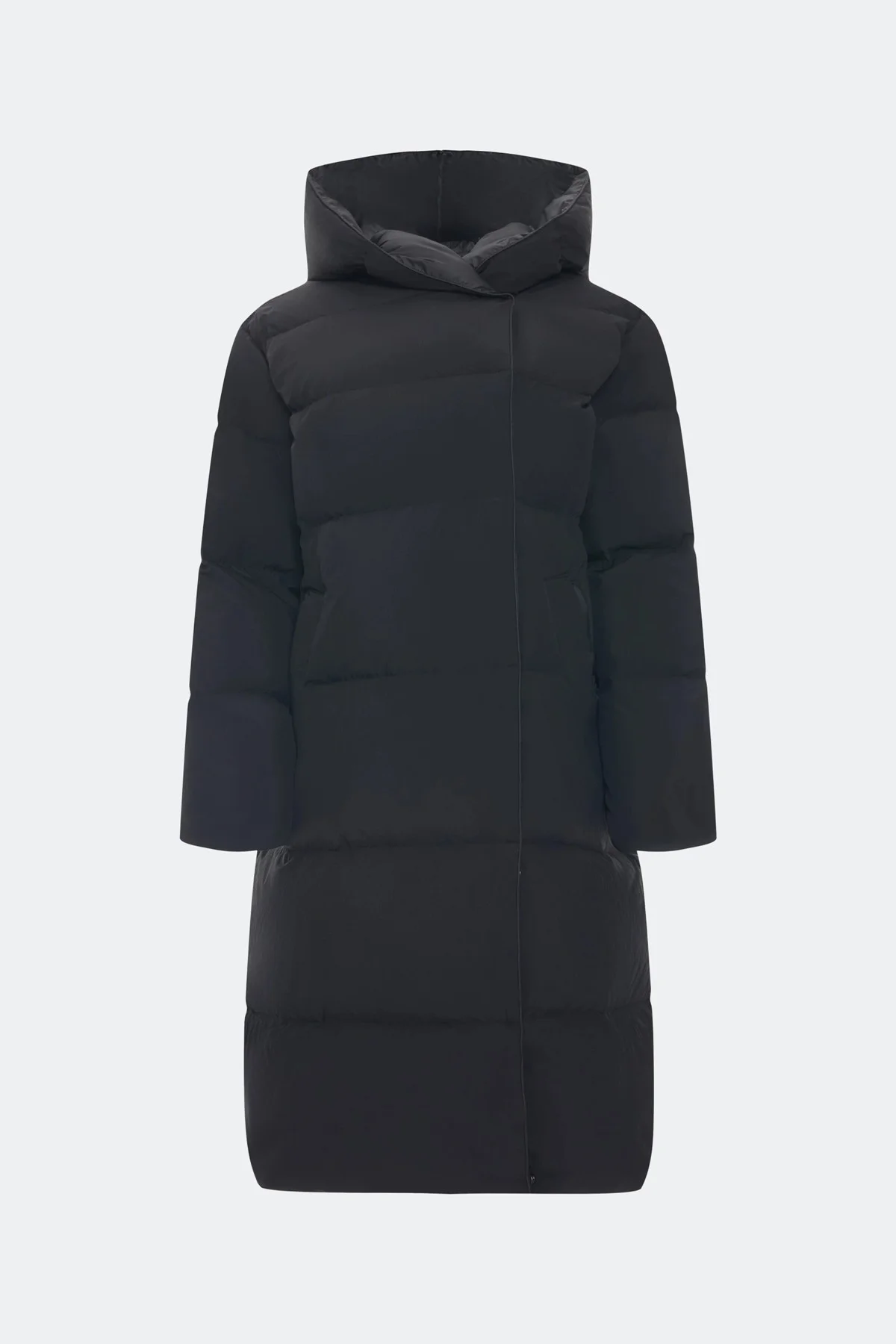 Темный пуховик с капюшоном, 50