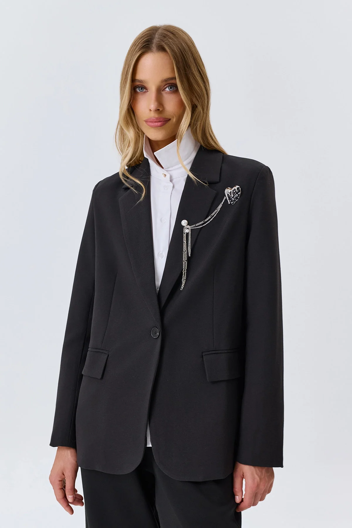 Жакет oversize из смесового района, черный, 46