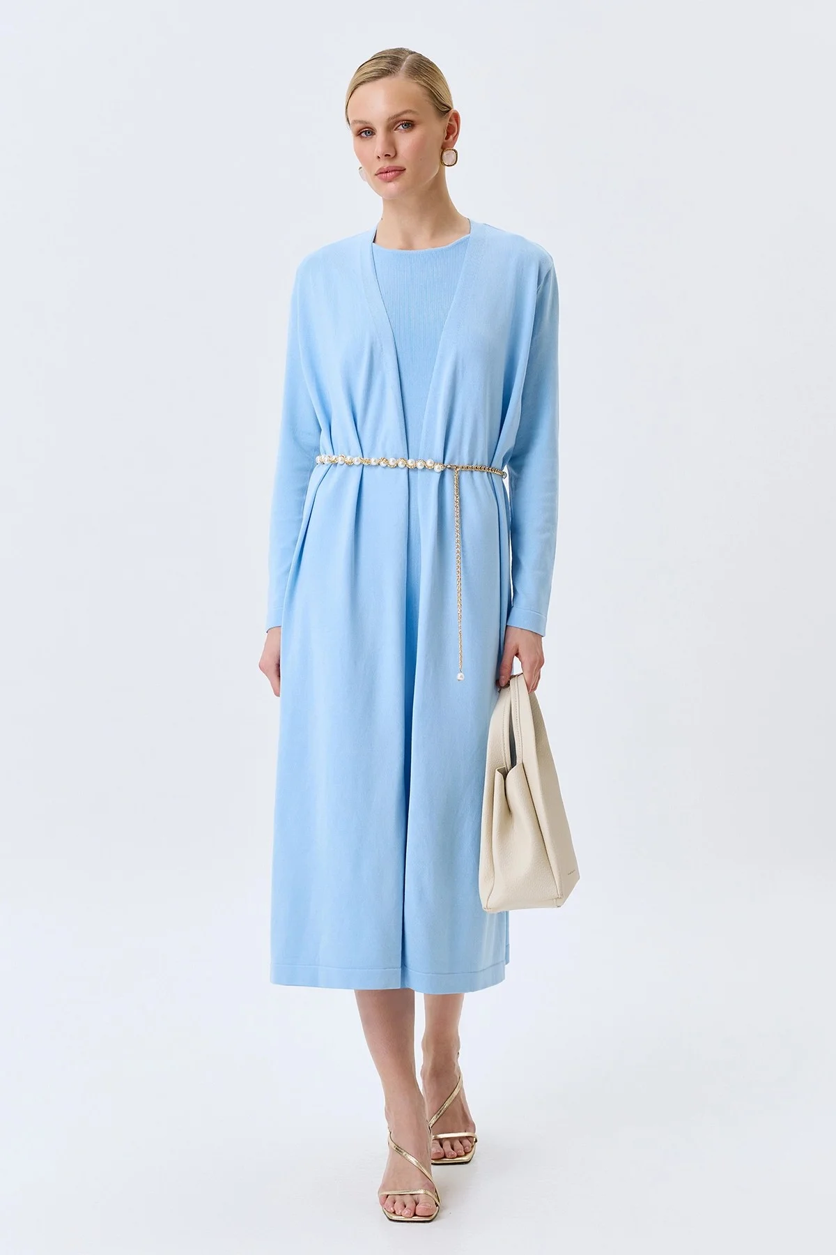 Голубой вязаный кардиган из лиоцелла, 42