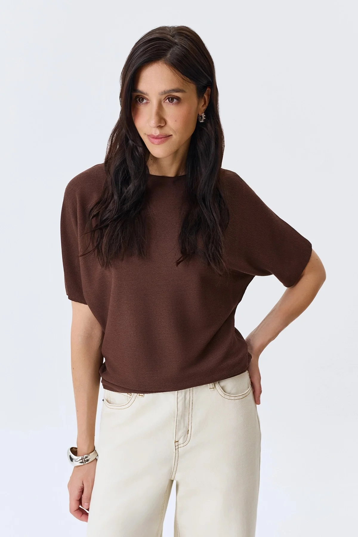 Коричневый вязаный джемпер из вискозы, 42