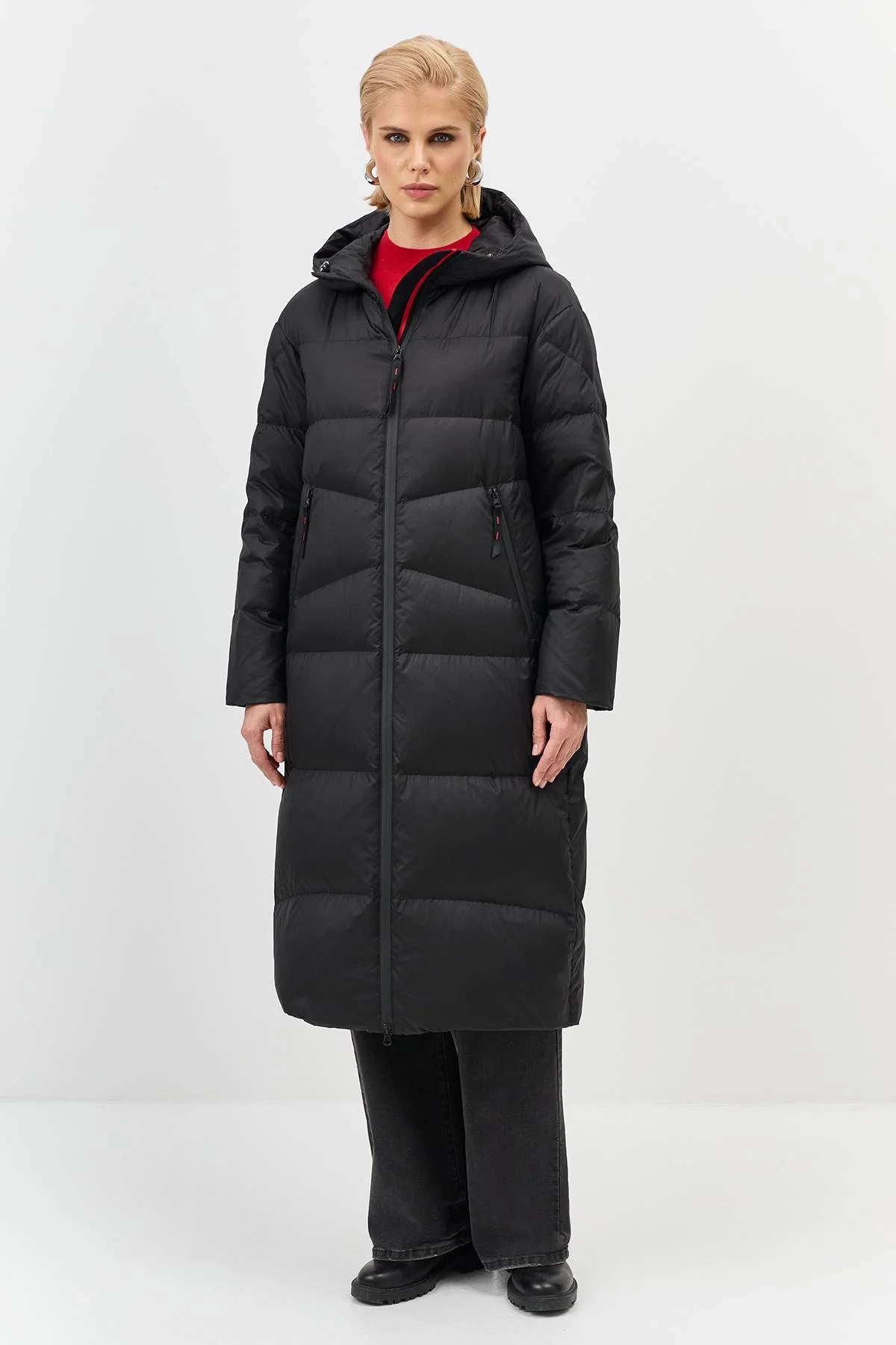 Лимитированная серия длинный пуховик с капюшоном с палантином, 46