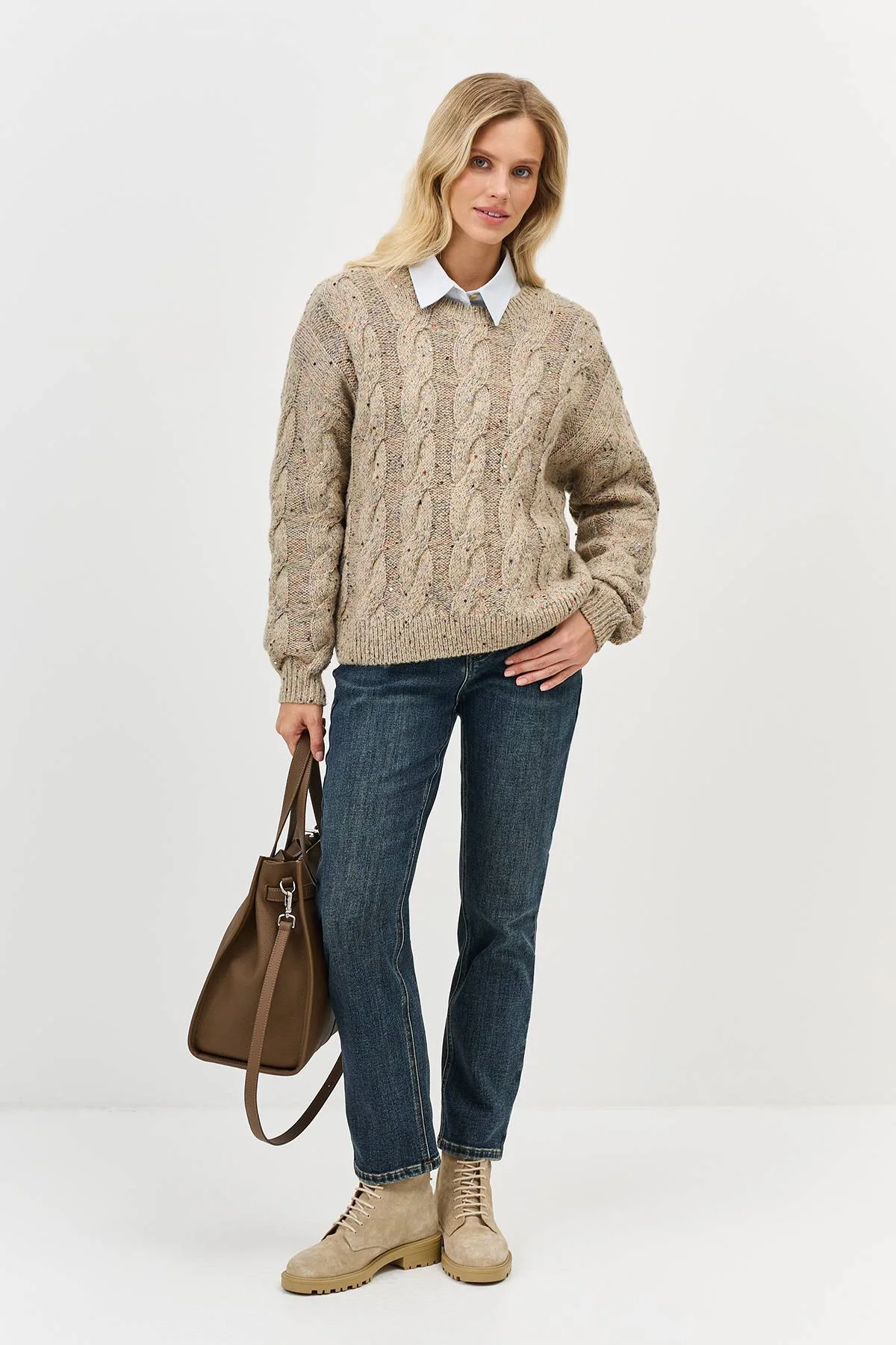 Лимитированная серия меланжевый джемпер с косами и ремень, 40