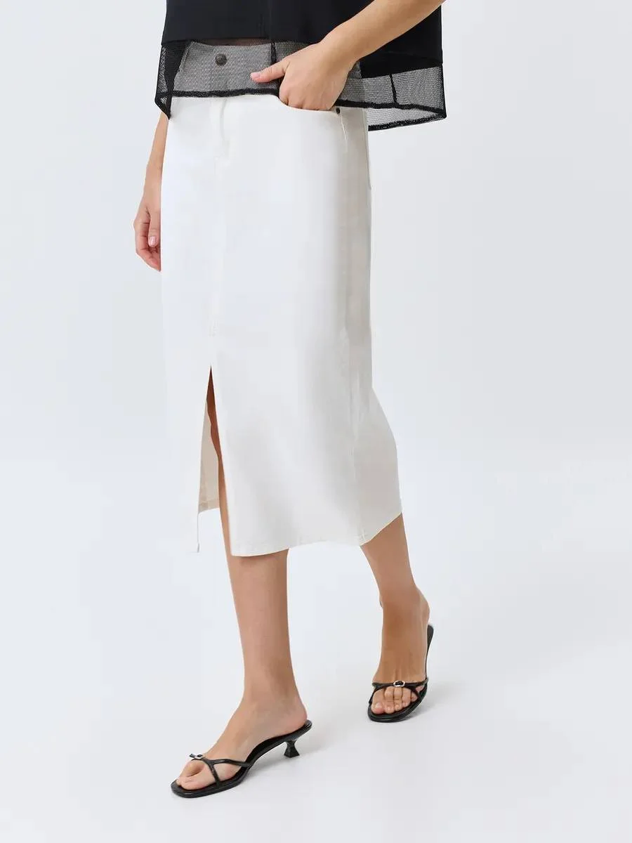 Юбка джинсовая миди летняя с разрезом, 34