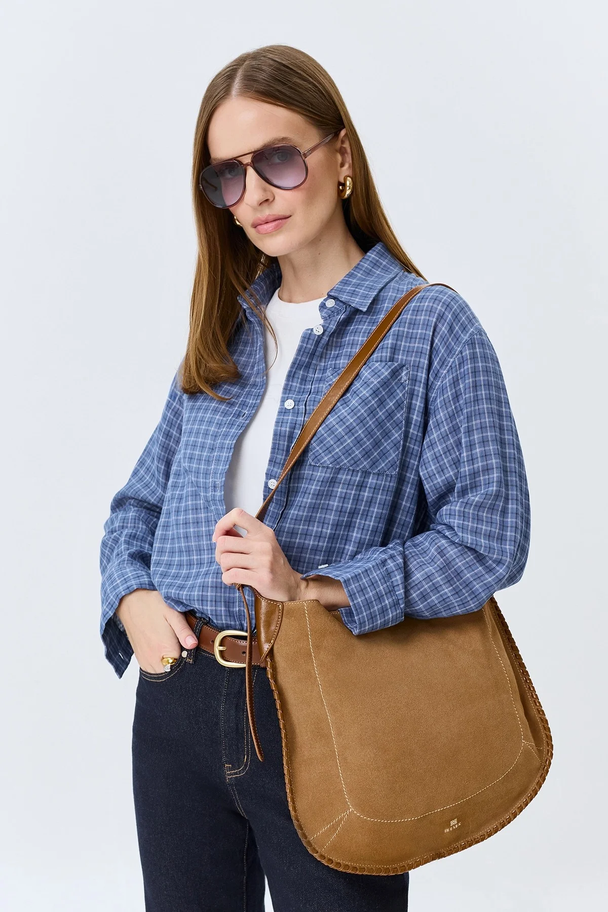 Комбинированная сумка из натуральной замши, One