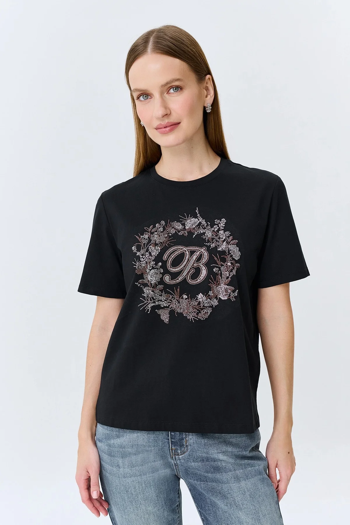 Футболка из 100% хлопка с искрящимися стразами, 46