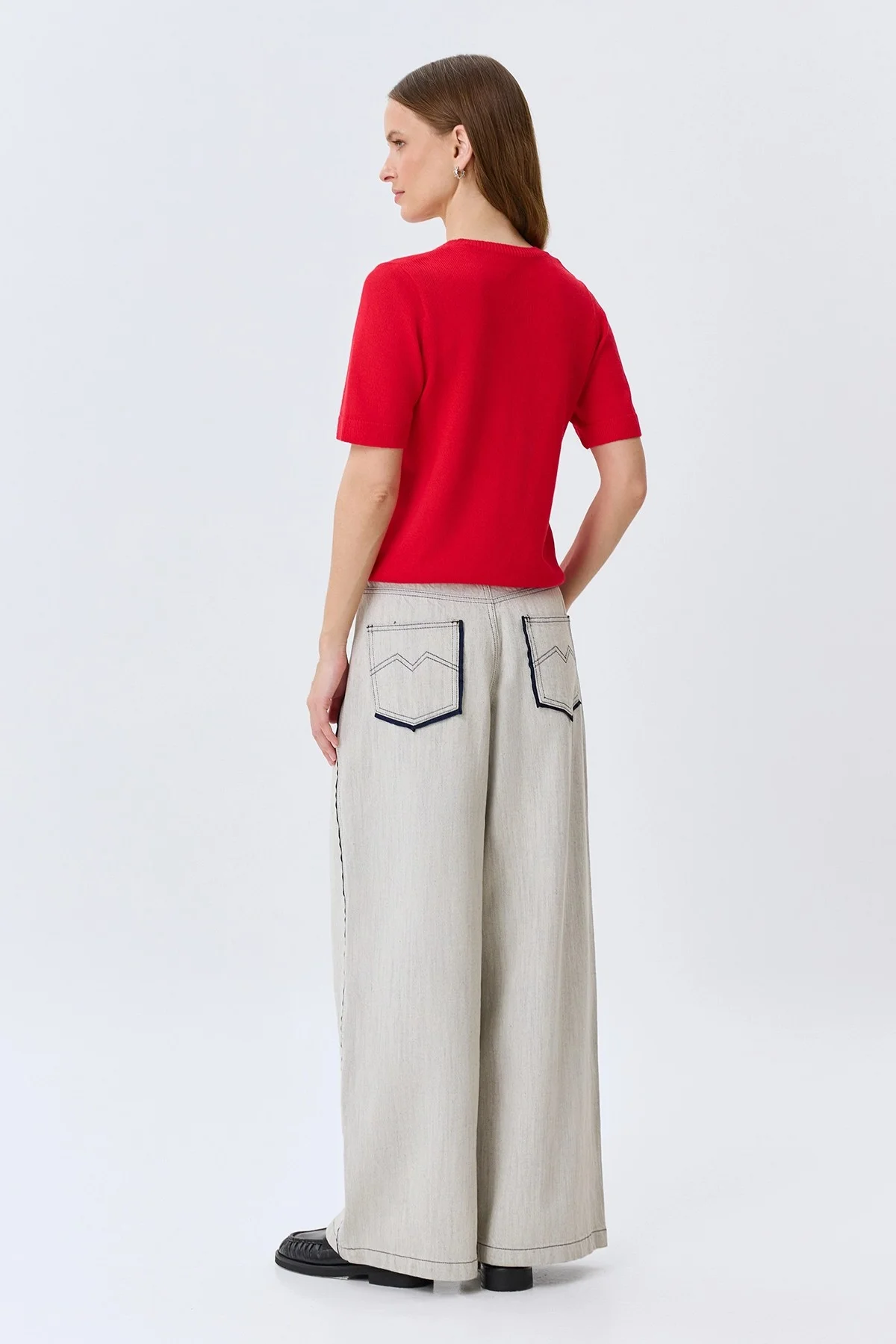 Меланжевые джинсы Wide leg с контрастными кантами, 40