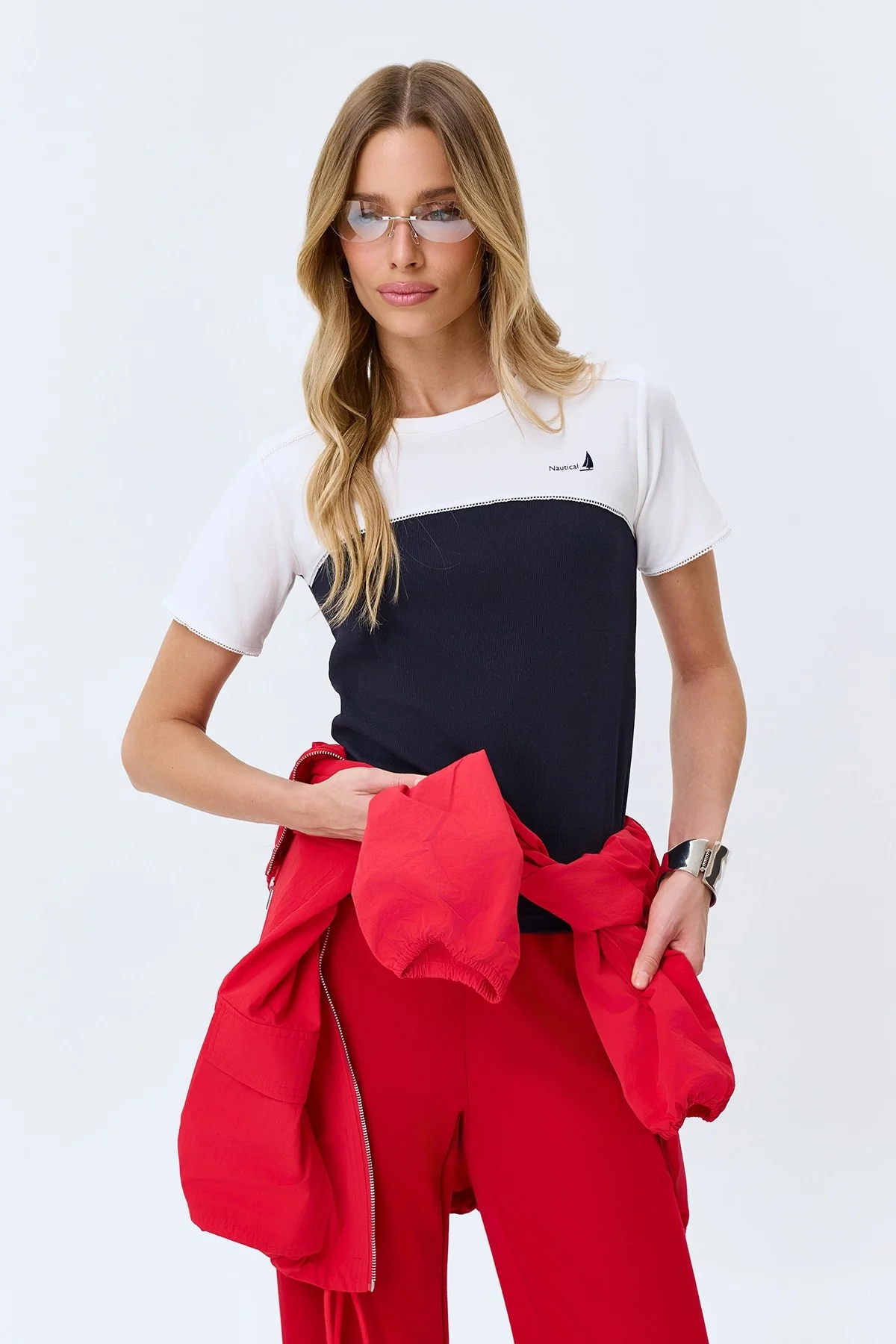 Комбинированная футболка с кокеткой, 46