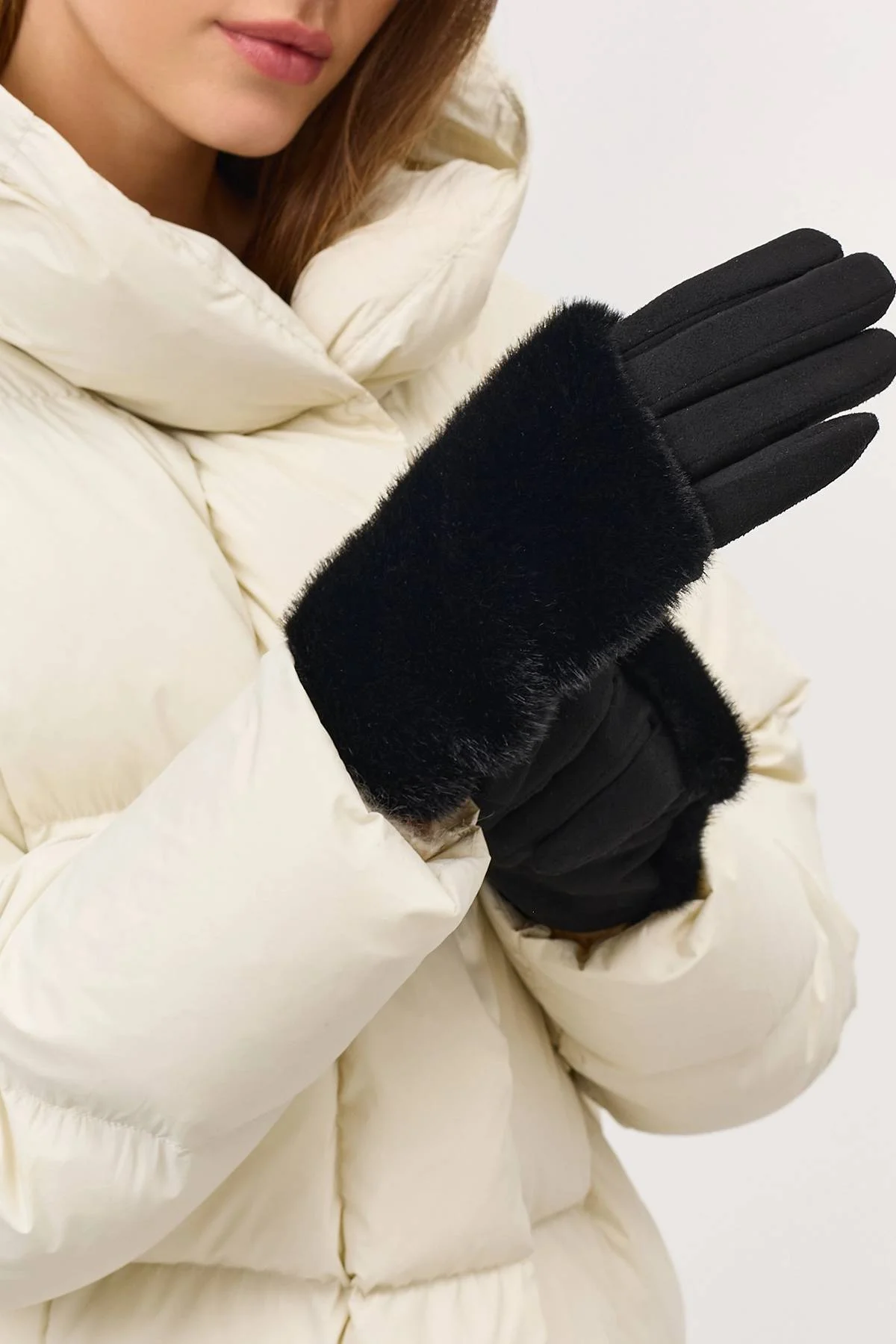 Черные теплые сенсорные перчатки  с митенками, One