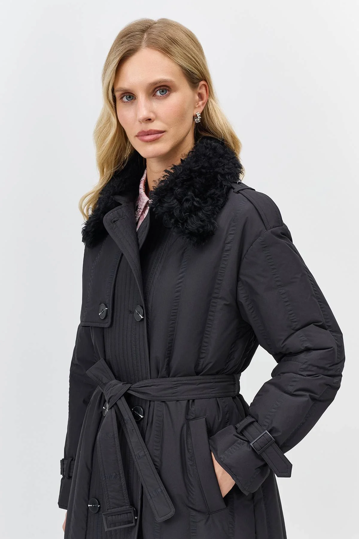 Лимитированная серия пуховое пальто с мехом и палантин, 38