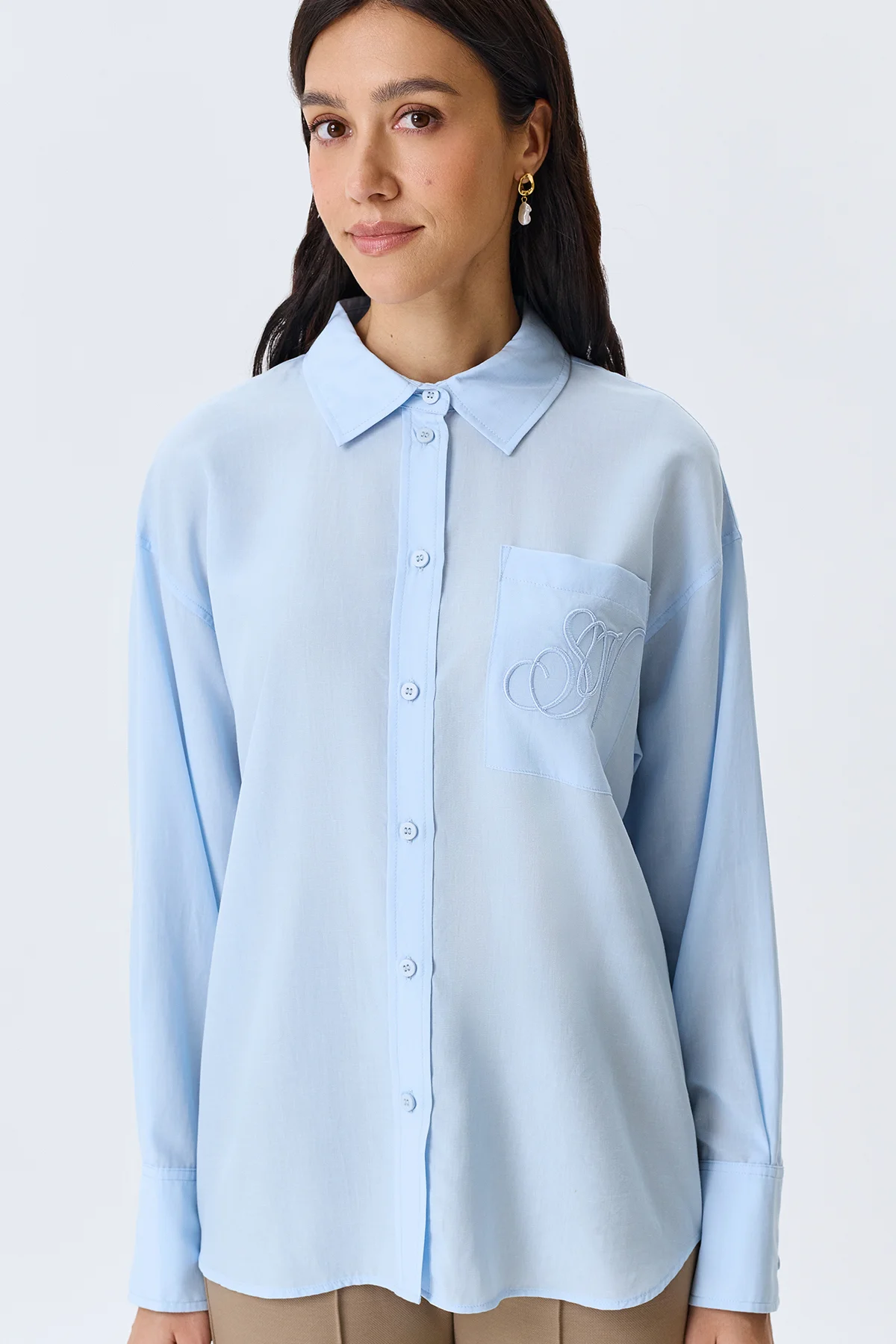 Базовая рубашка в голубом цвете, 42