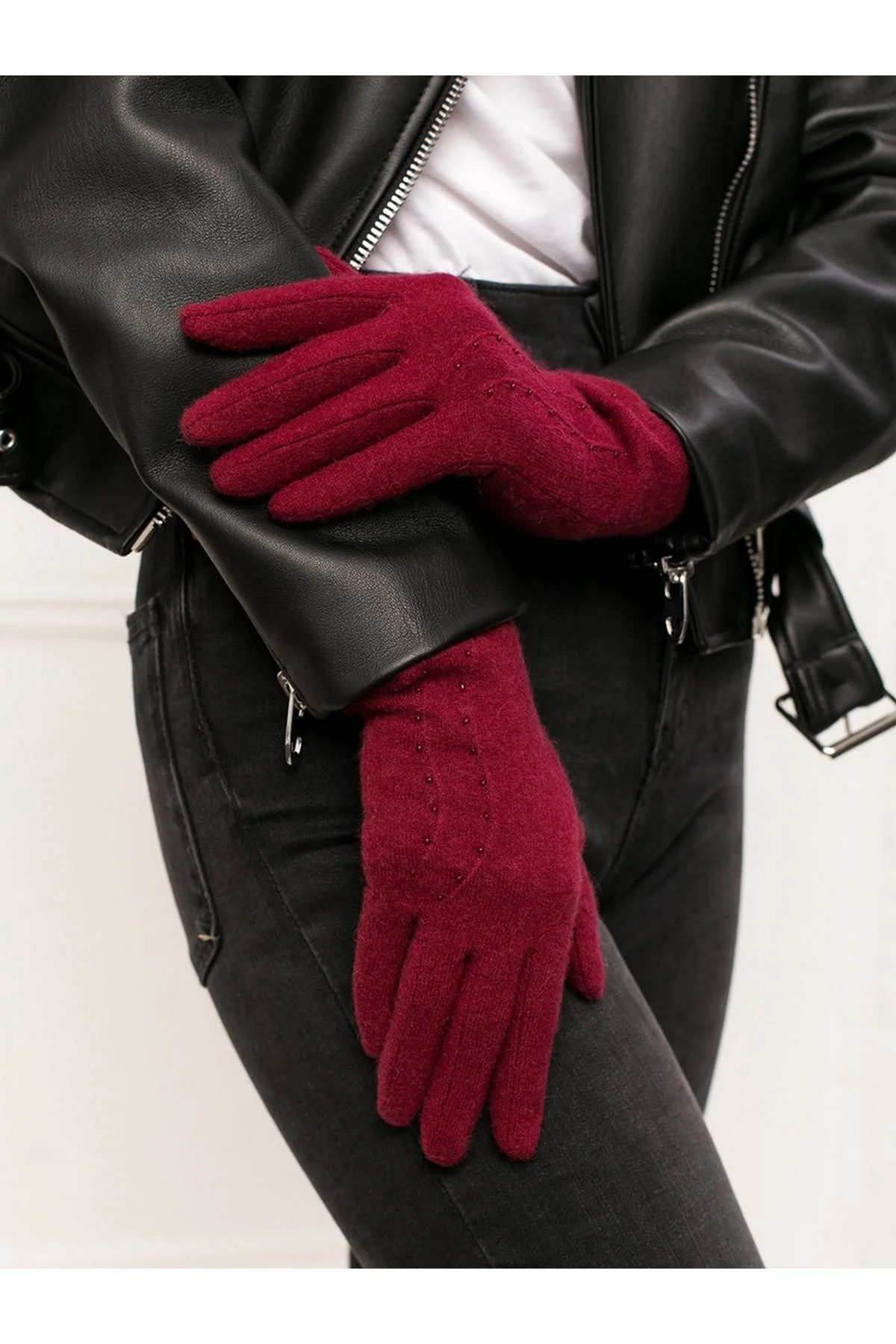 Перчатки бордовые, S