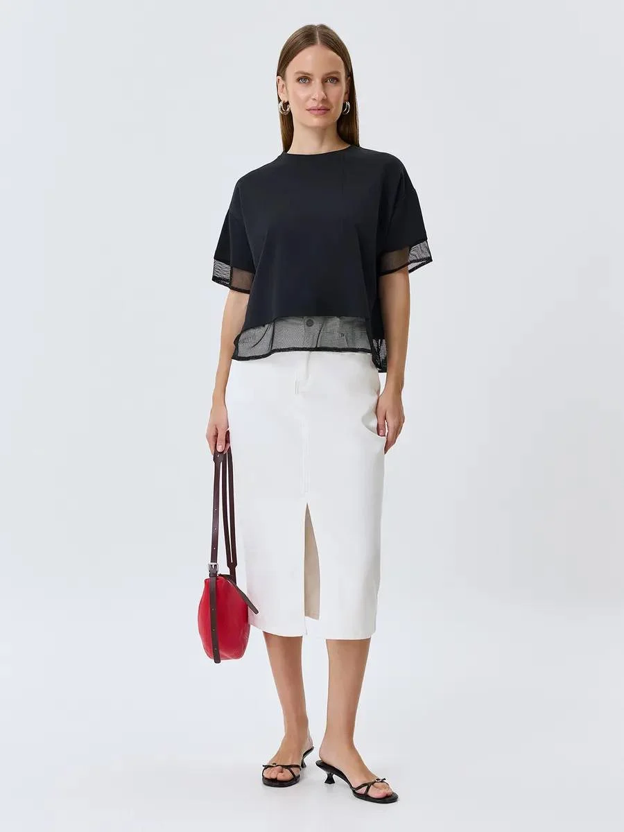 Юбка джинсовая миди летняя с разрезом, 40