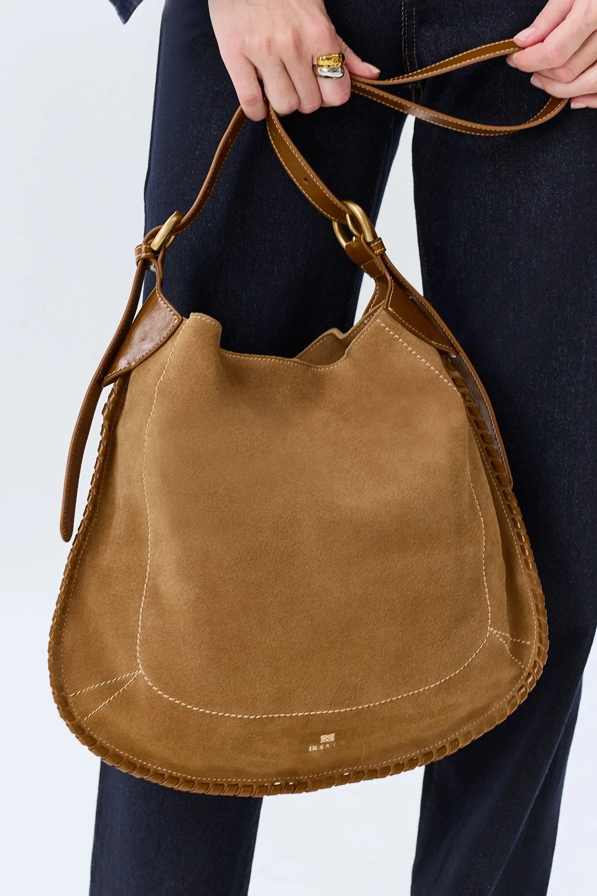 Комбинированная сумка из натуральной замши, One