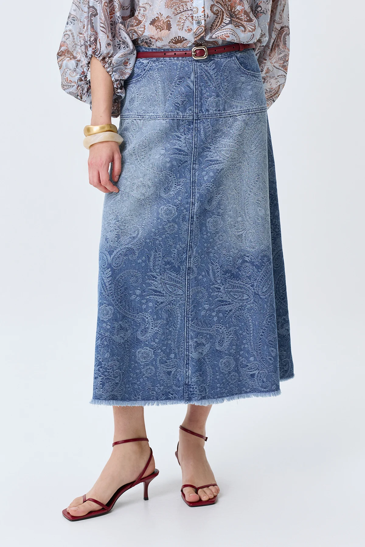 Джинсовая юбка с принтом "Пейсли", 46