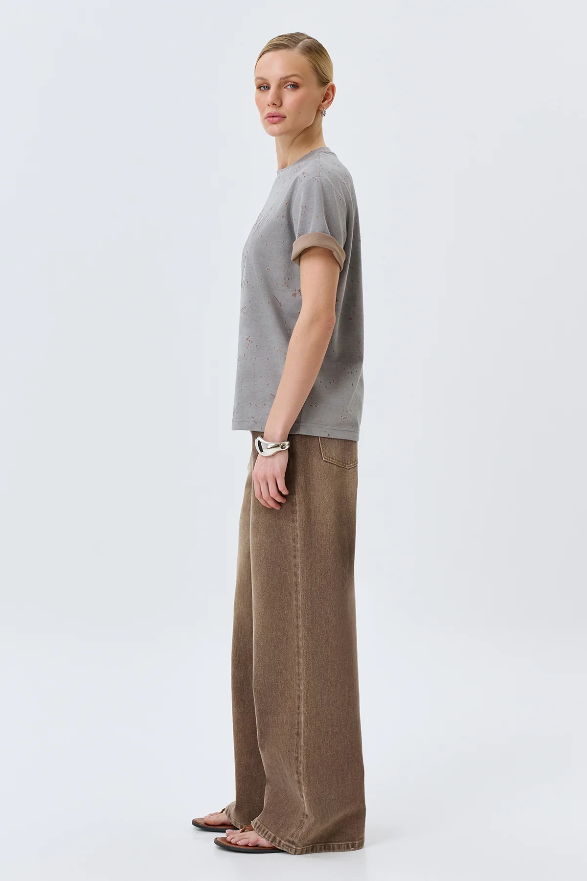 Широкие джинсы кофейного цвета, 46