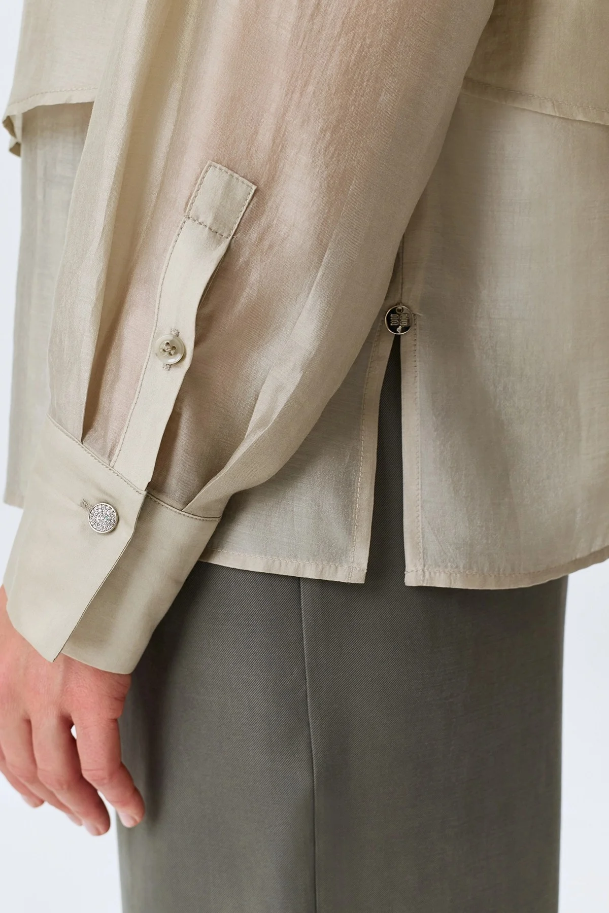 Комбинированная блузка из смесового тенселя, 40