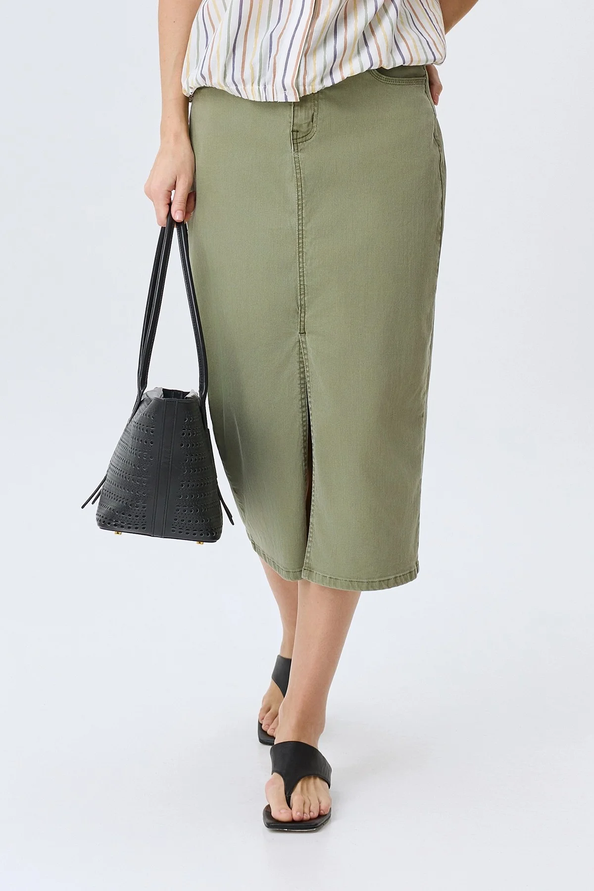 Оливковая джинсовая юбка, 46