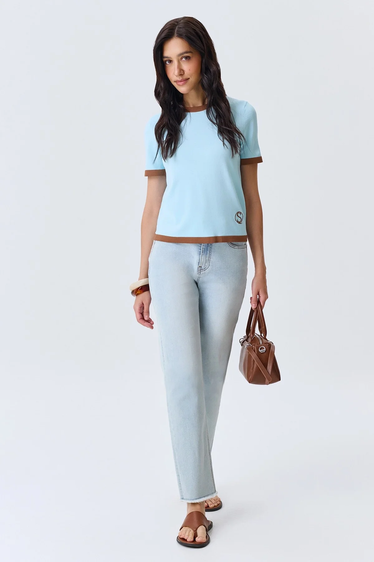 Вязаная футболка с контрастными деталями, 42