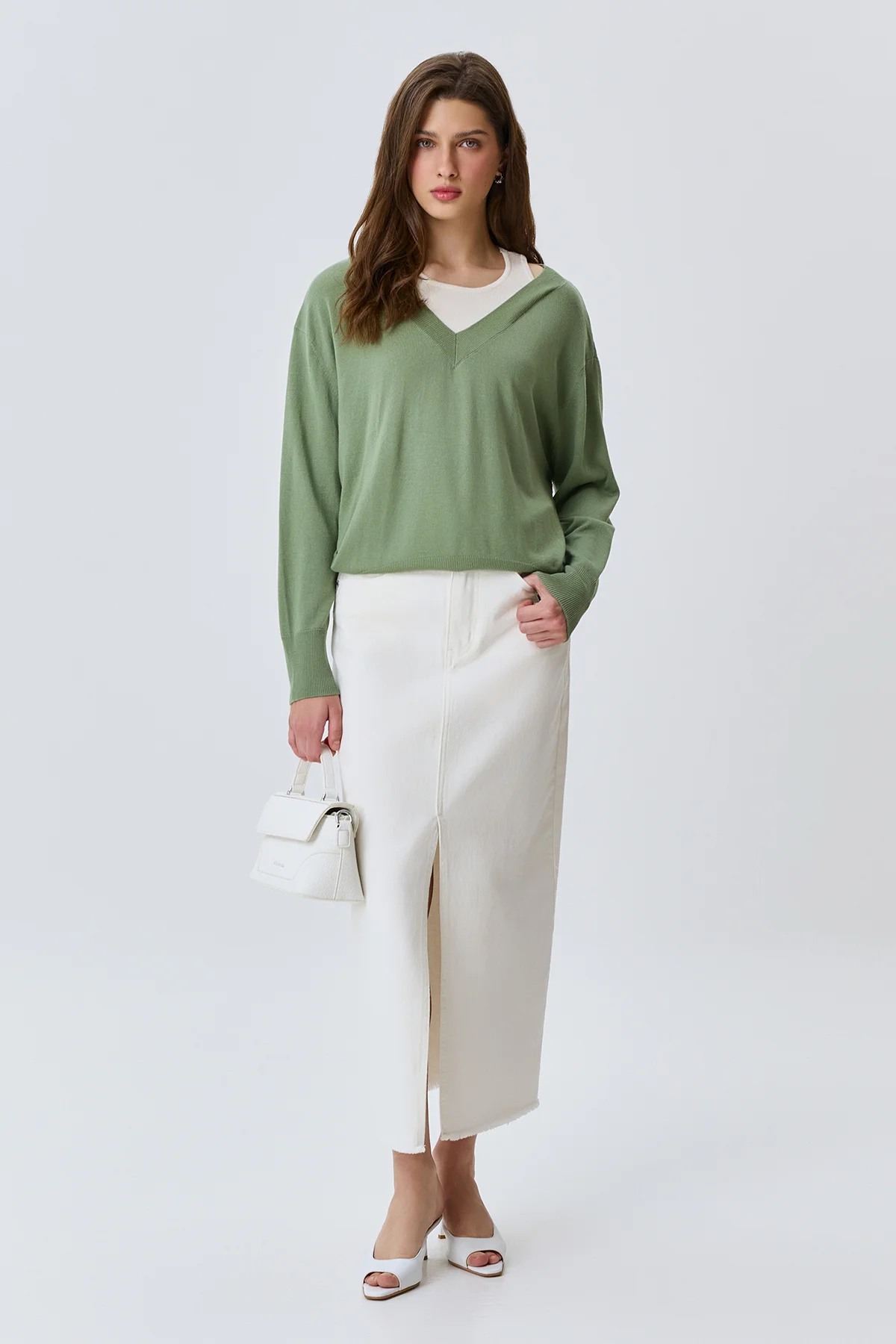 Белая джинсовая юбка из 100% хлопка, 42