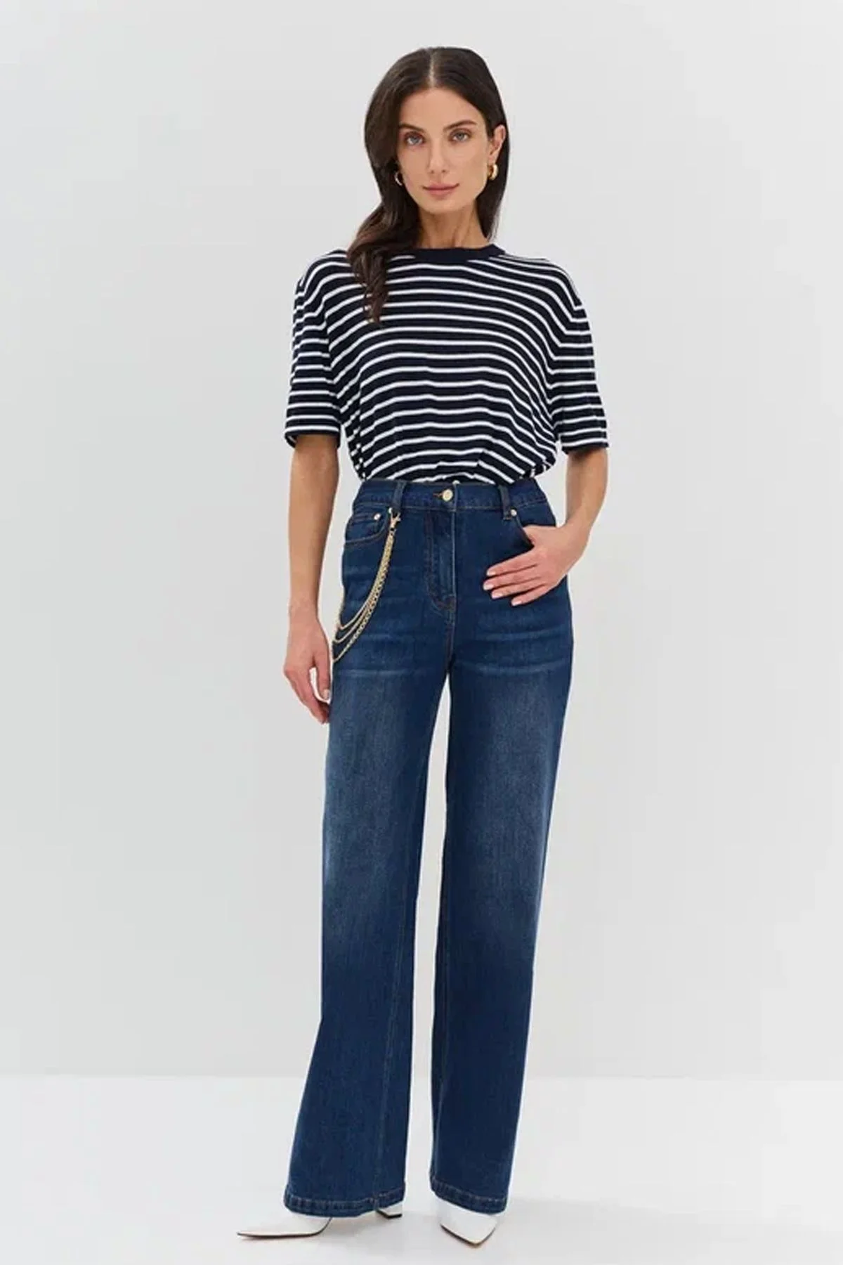 Джинсы из эластичного денима с декоративной цепью, 42р