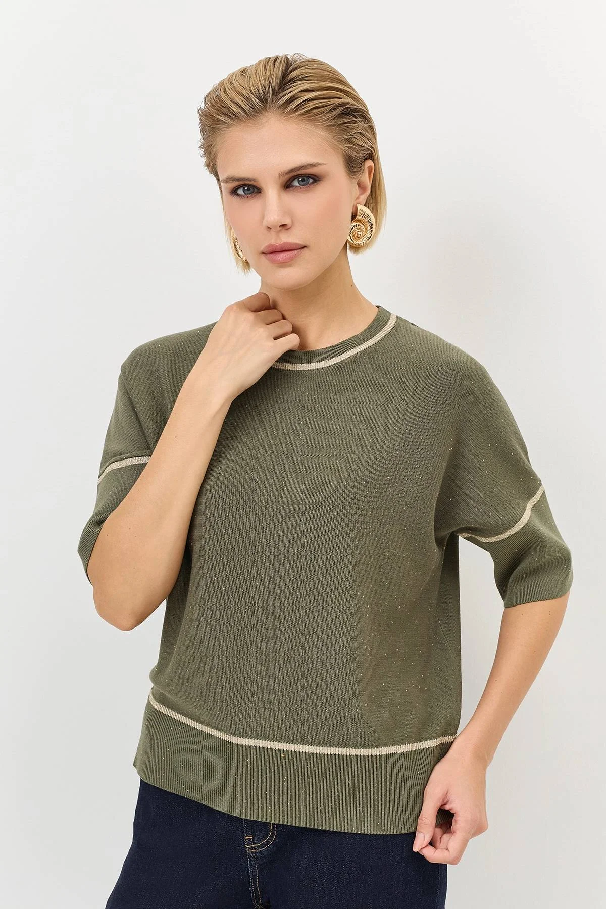 Лимитрированная серия свободный джемпер с пайетками и ремень, 34