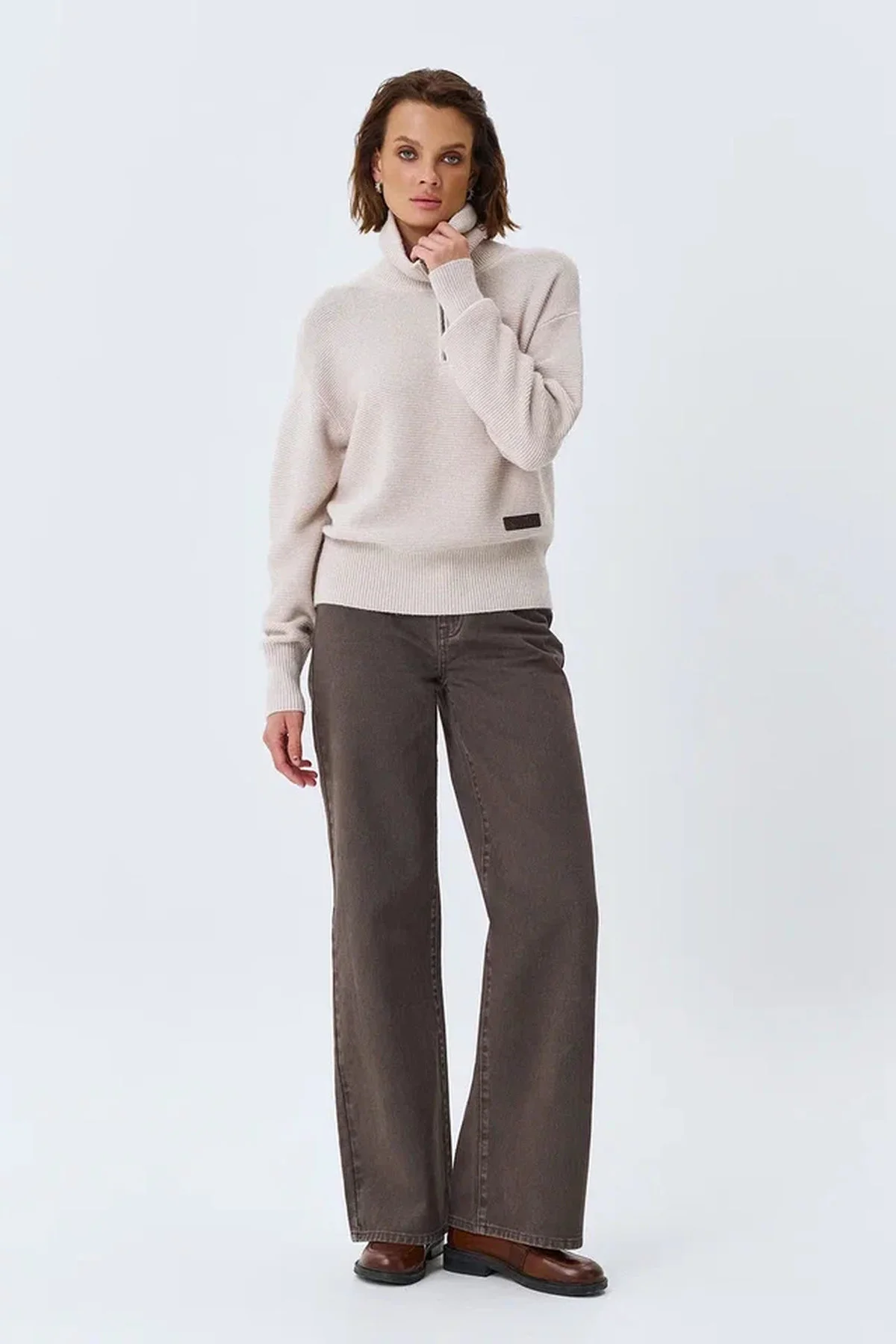 Кофейные джинсы "Wide leg", 44