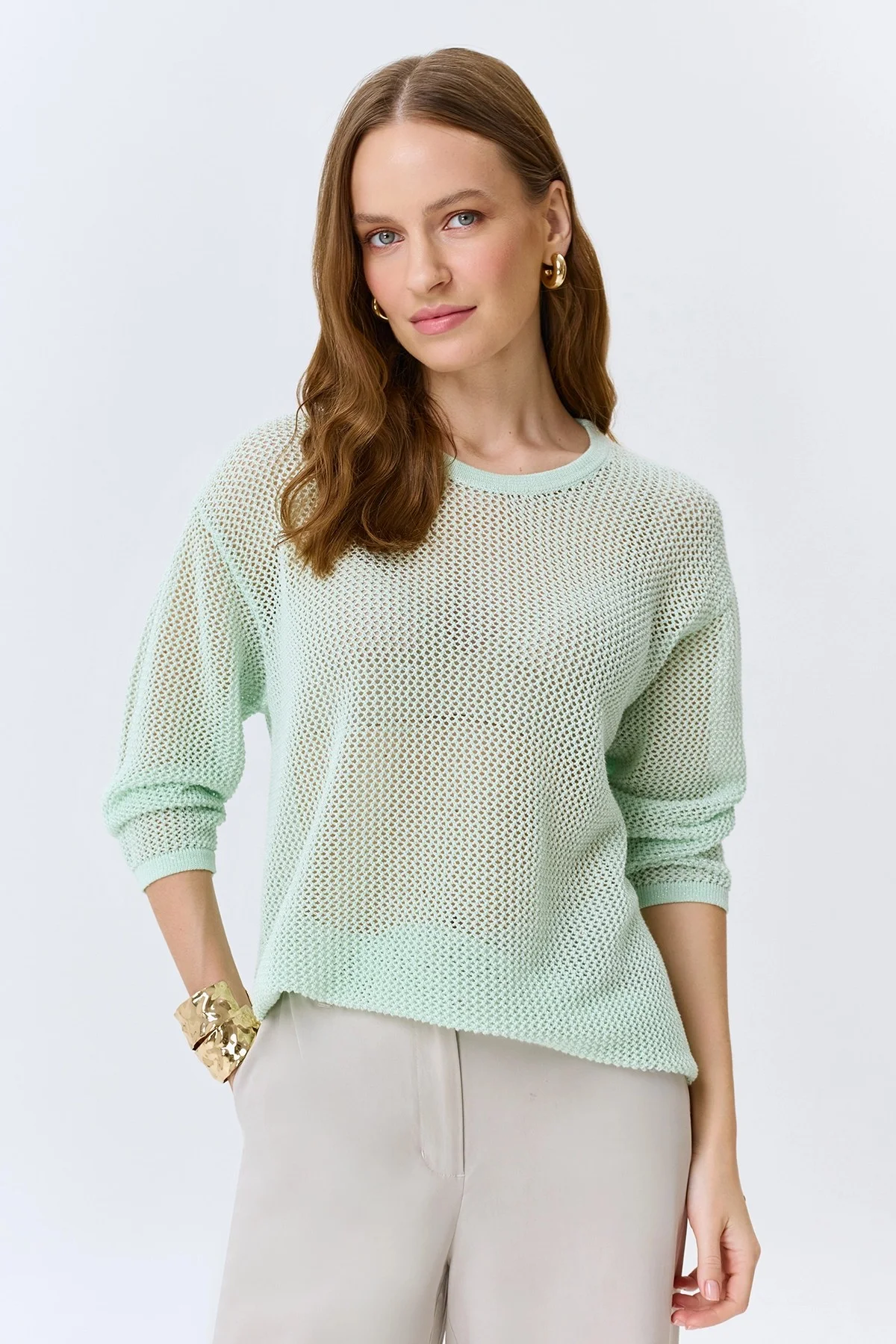 Ажурный вязаный джемпер, 46