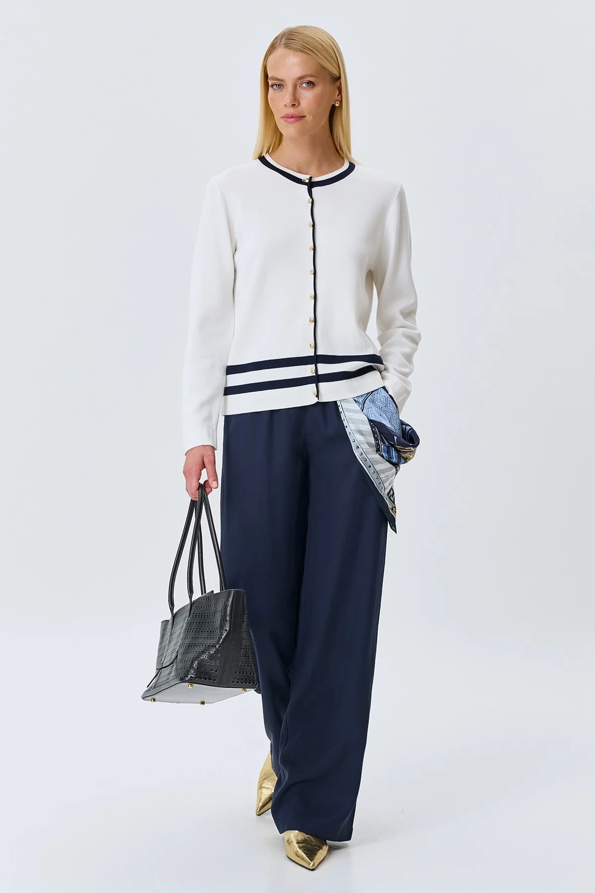 Кардиган с контрастными полосками, 44