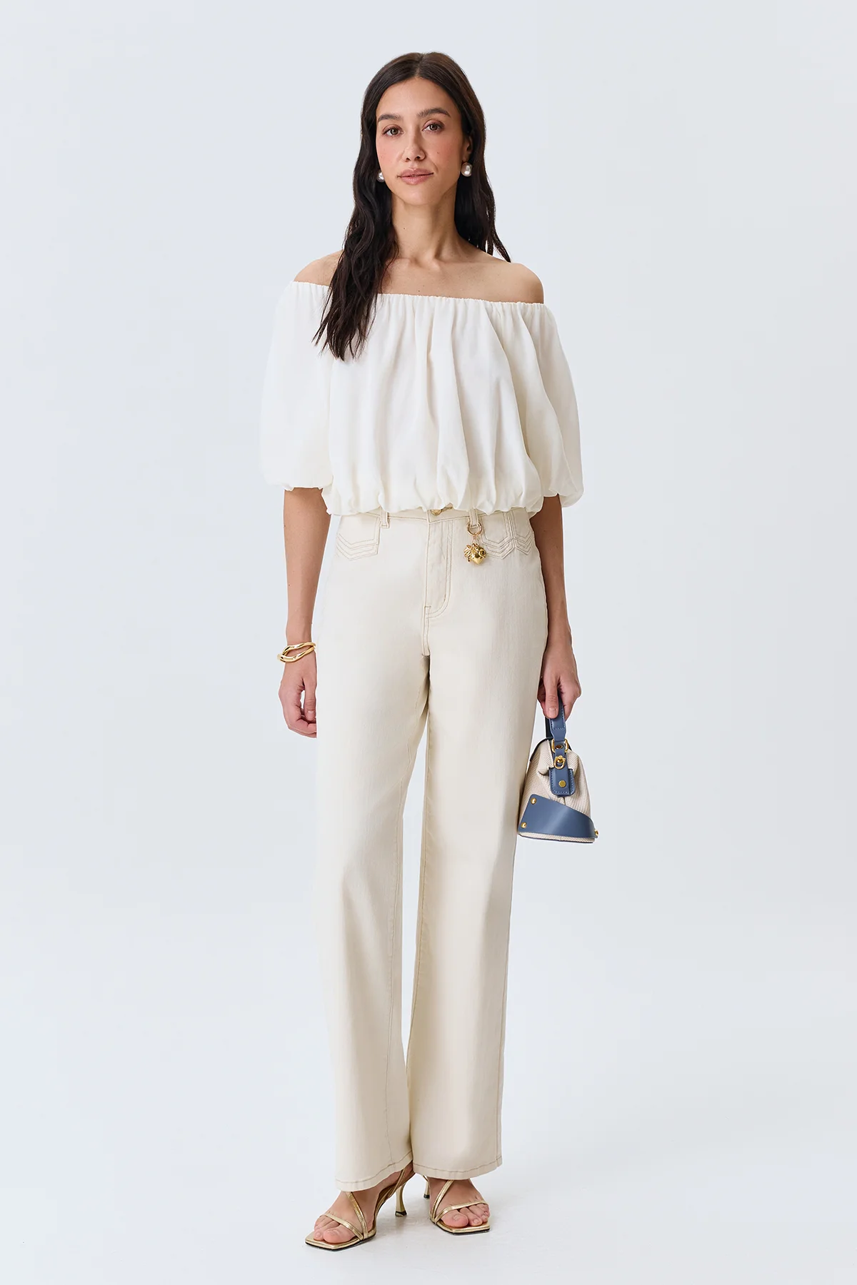 Прямые джинсы с металлическим декором, 42