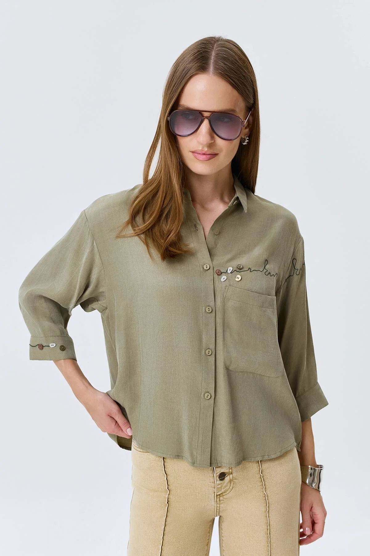 Блузка из тенселя с декором, 46