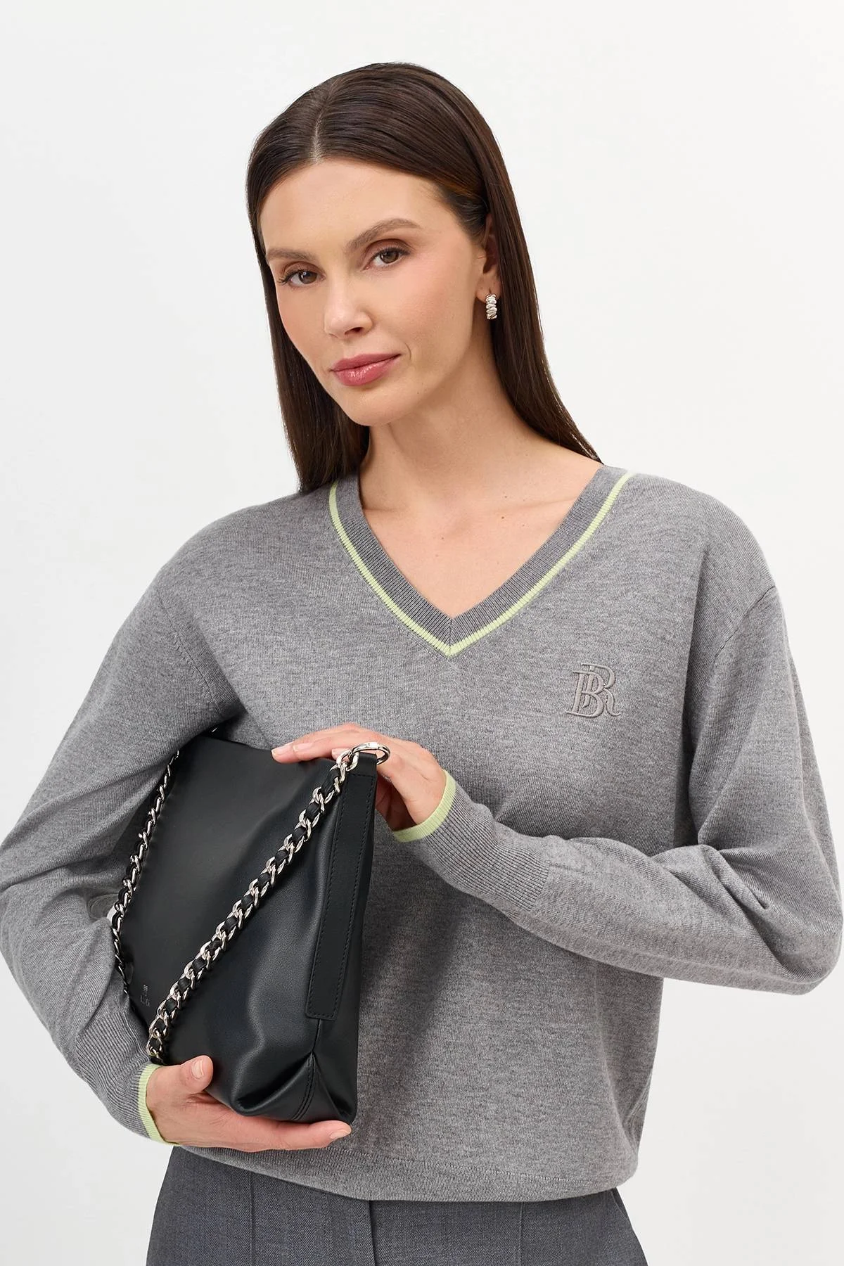 Лимитрированная серия меланжевый джемпер с ярким кантом и ремень, 36