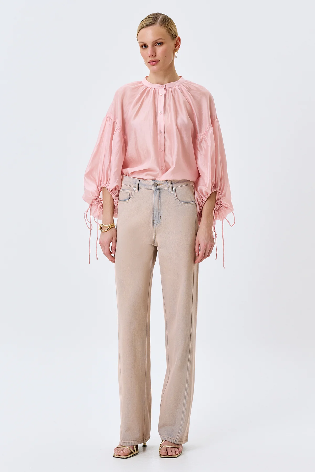 Прямые джинсы в оттенке чайной розы, 48