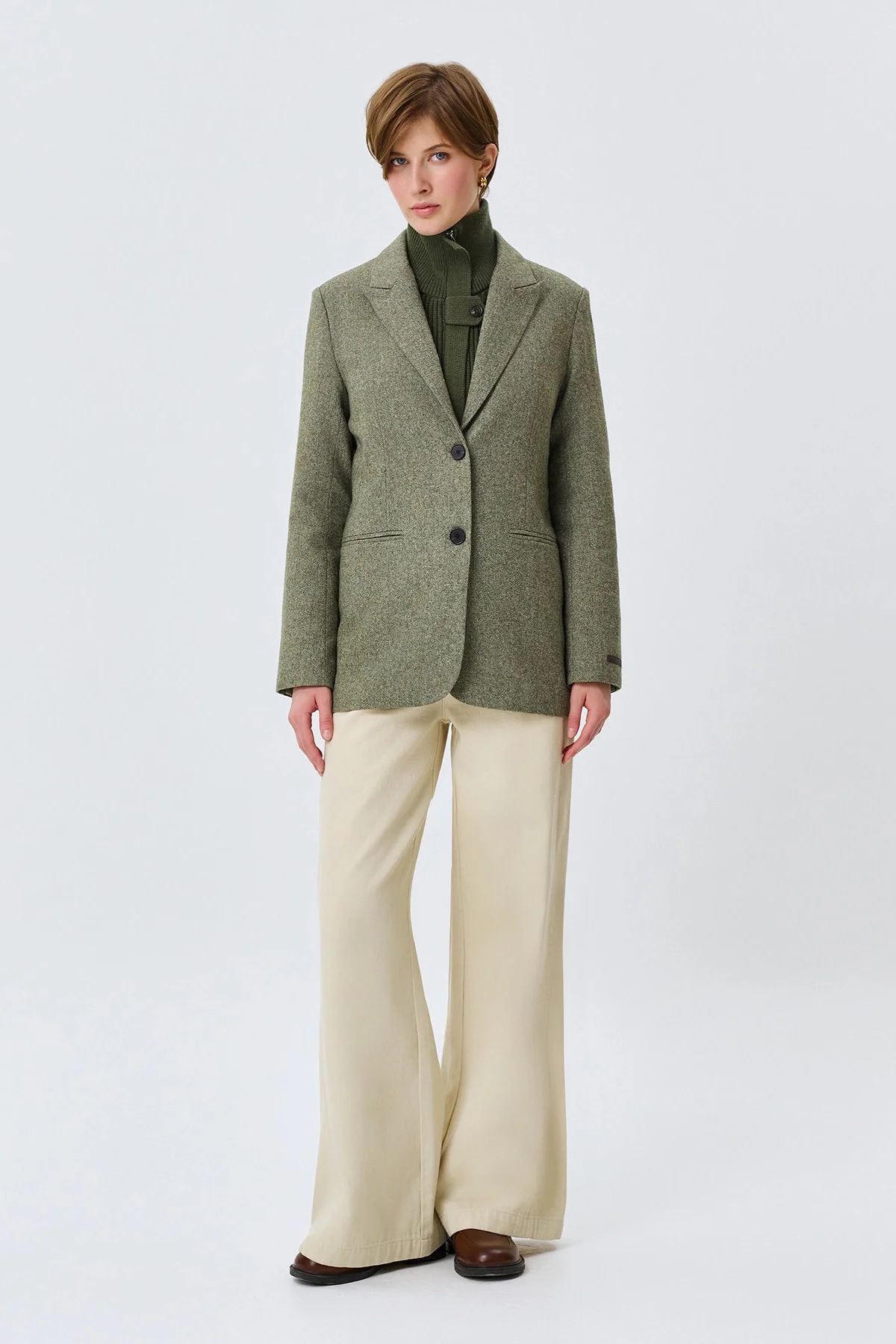 Классический оливковый жакет с узором Herringbone, 52
