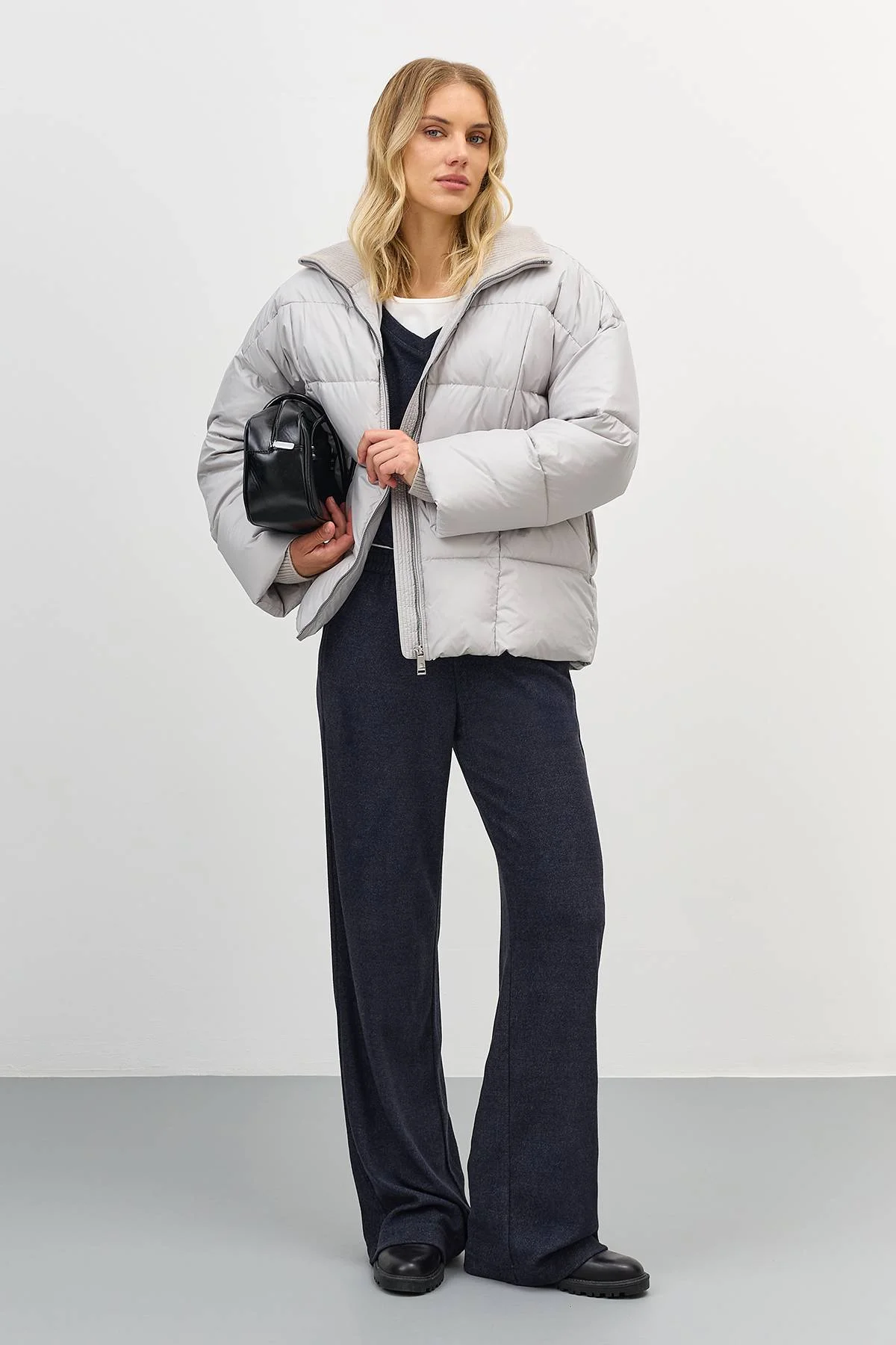 Лимитированная серия минималистичная куртка с вязаным воротником с палантином, 42