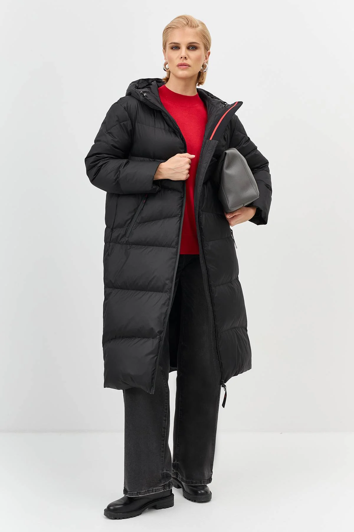 Лимитированная серия длинный пуховик с капюшоном с палантином, 46