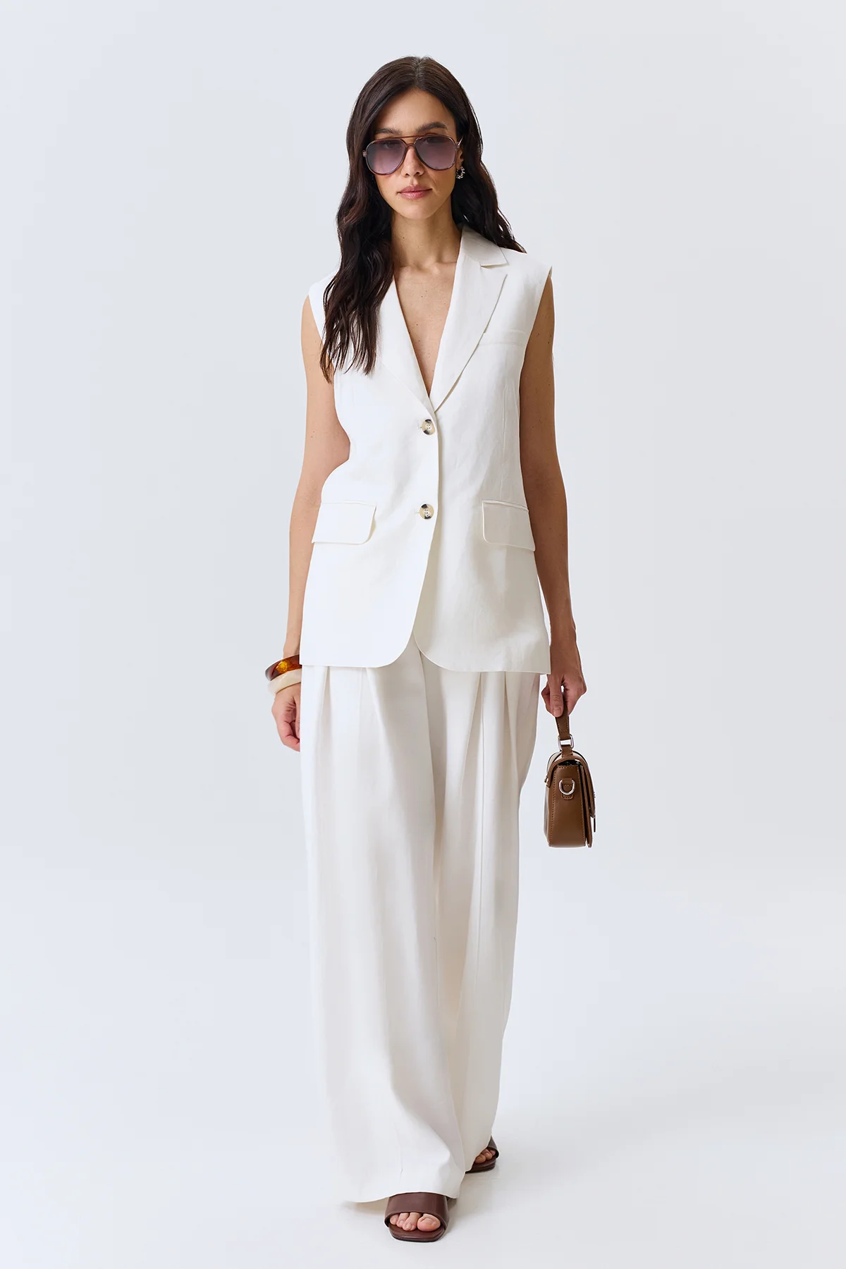 Удлиненный льняной жилет, 48