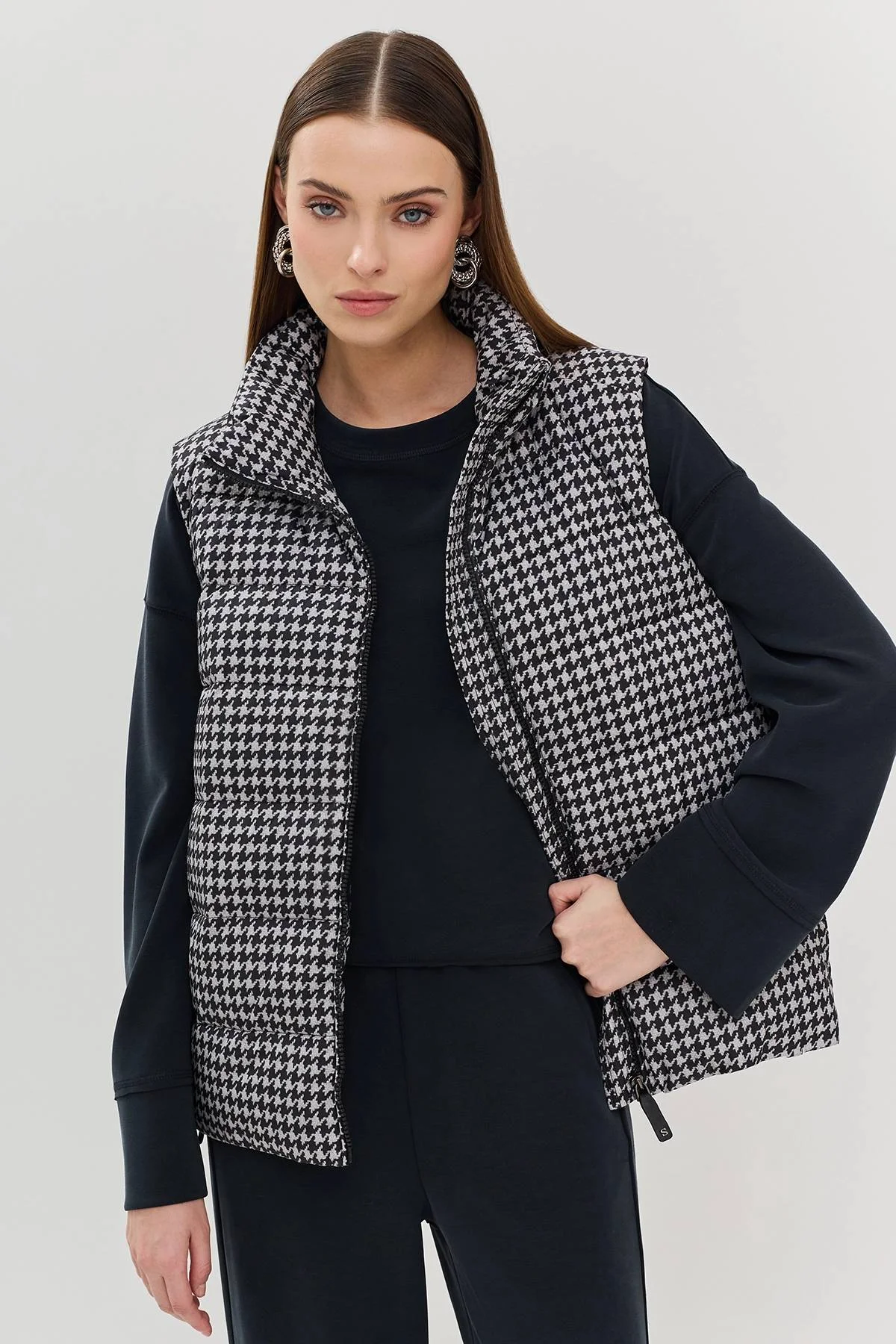 Лимитрированная серия жилет с принтом ''гусиная лапка" и палантин, 44