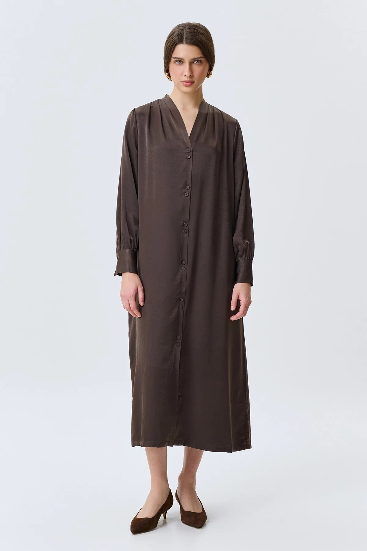 Сатиновое платье-рубашка из 100% вискозы, 44