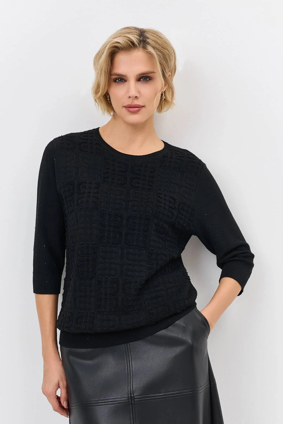 Лимитрированная серия фактурный джемпер с мерцающими пайетками и ремень, 38