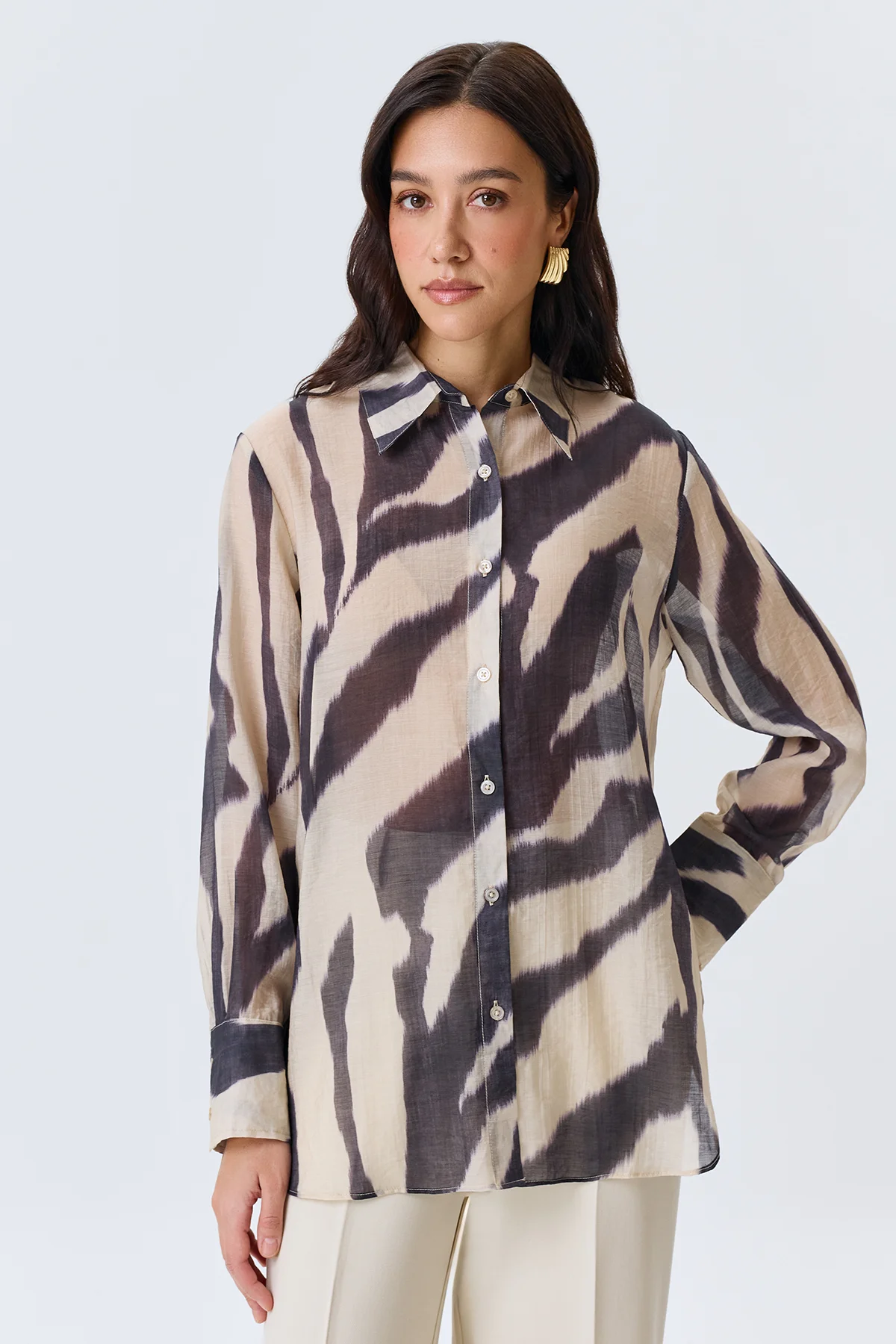 Блузка из тенселя с принтом, 42