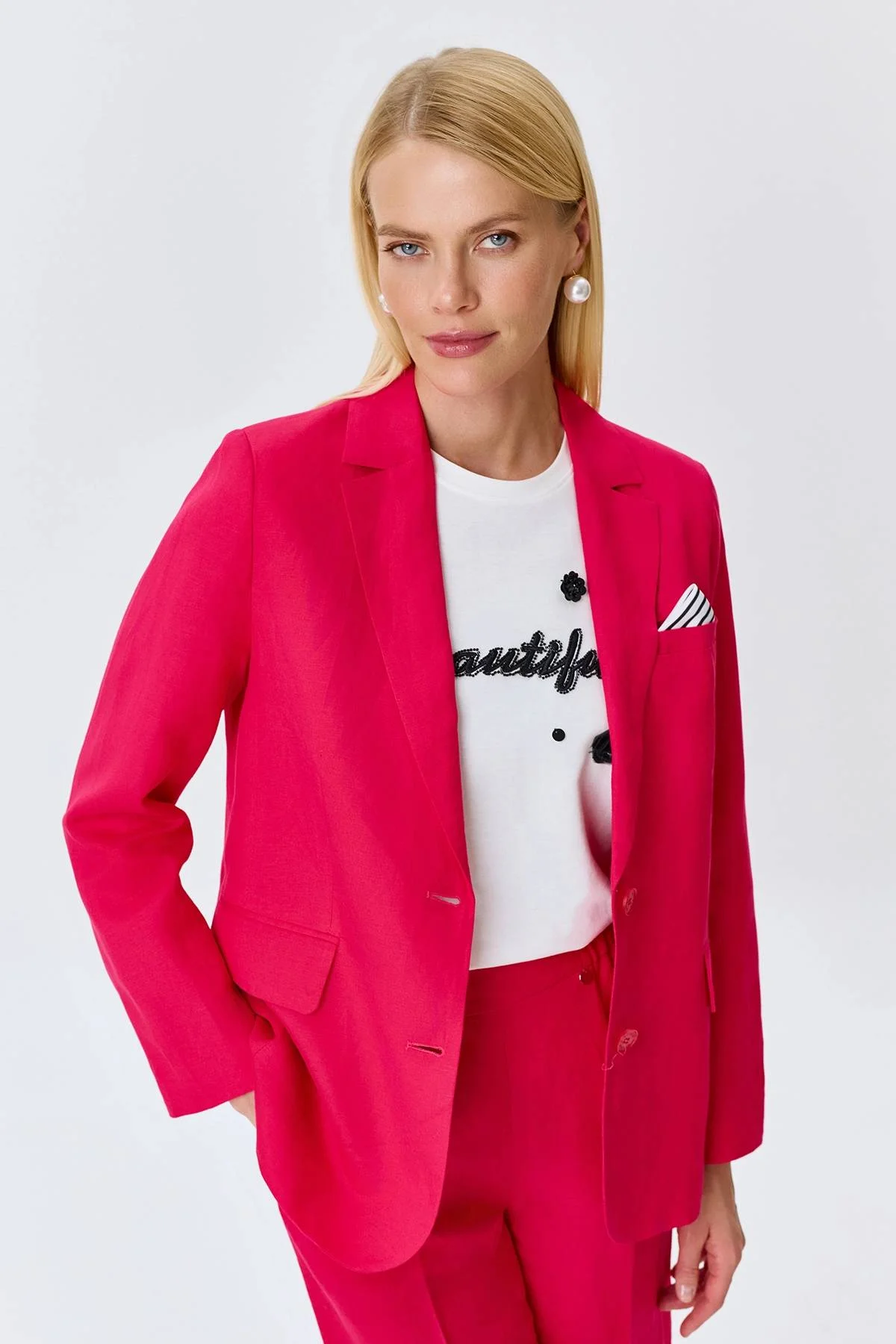 Льняной однобортный жакет, 46