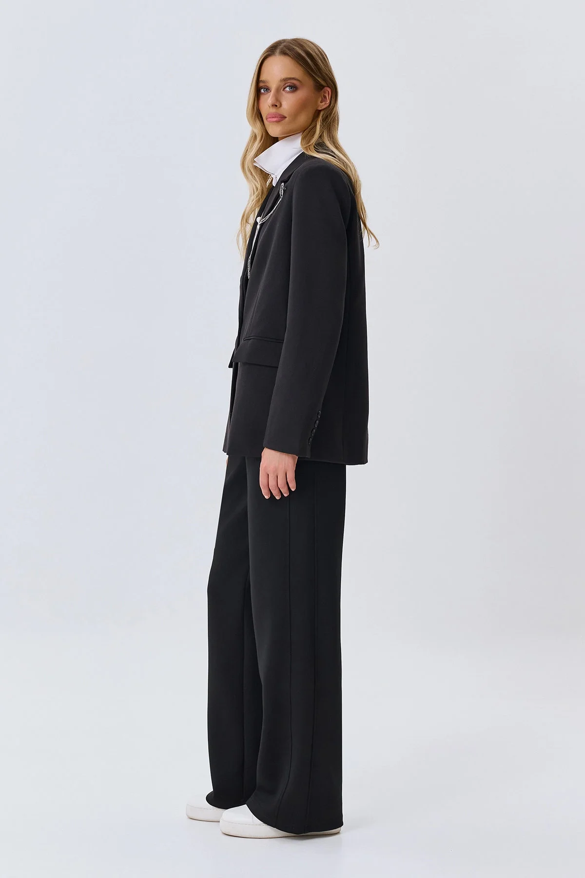 Жакет oversize из смесового района, черный, 42