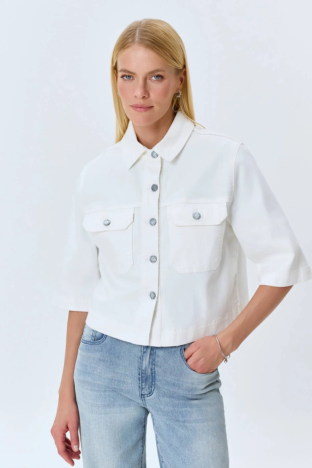 Укороченный джинсовый жакет, 44