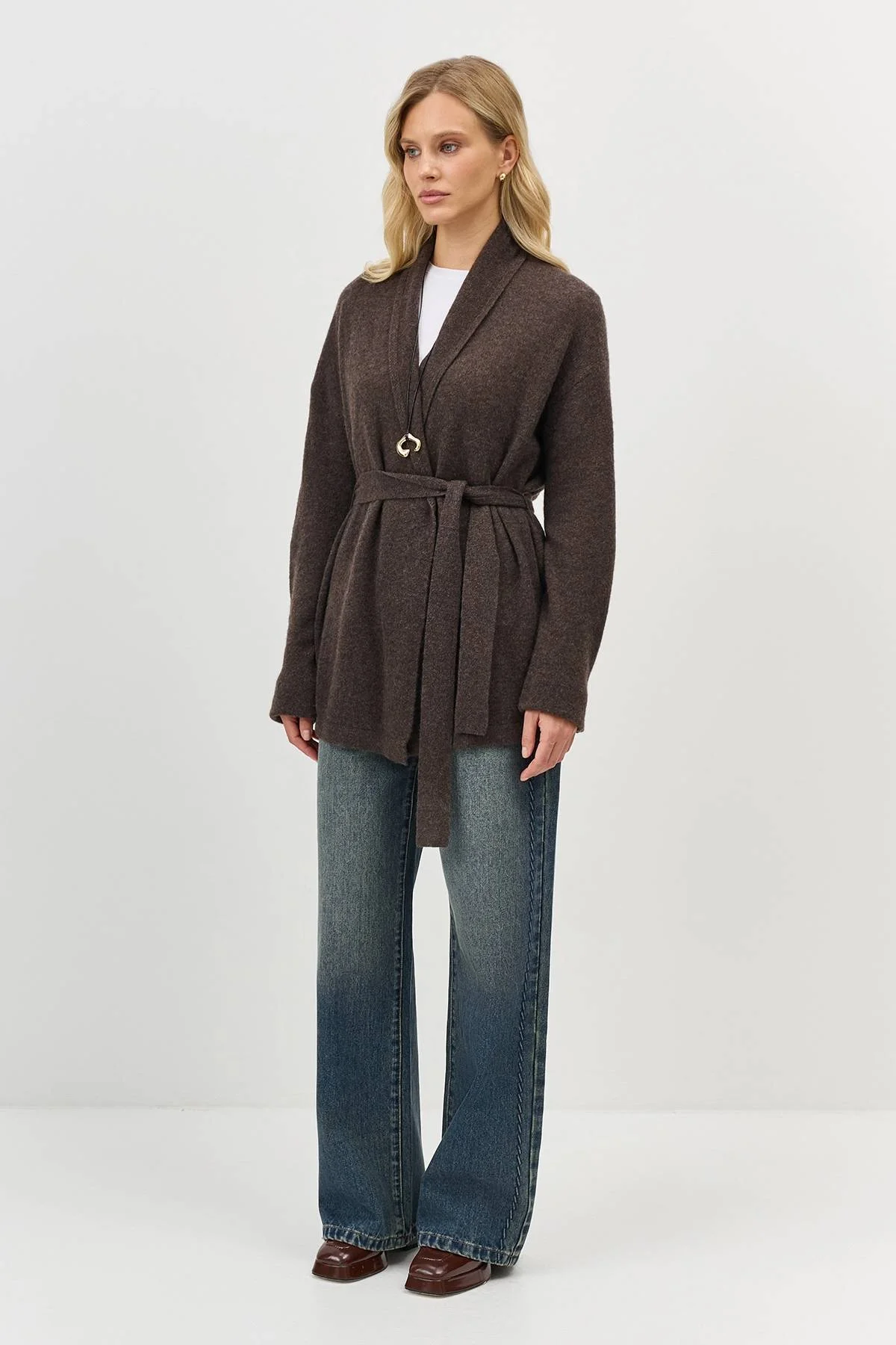 Коричневый вязаный кардиган из 100% кашемира, 38