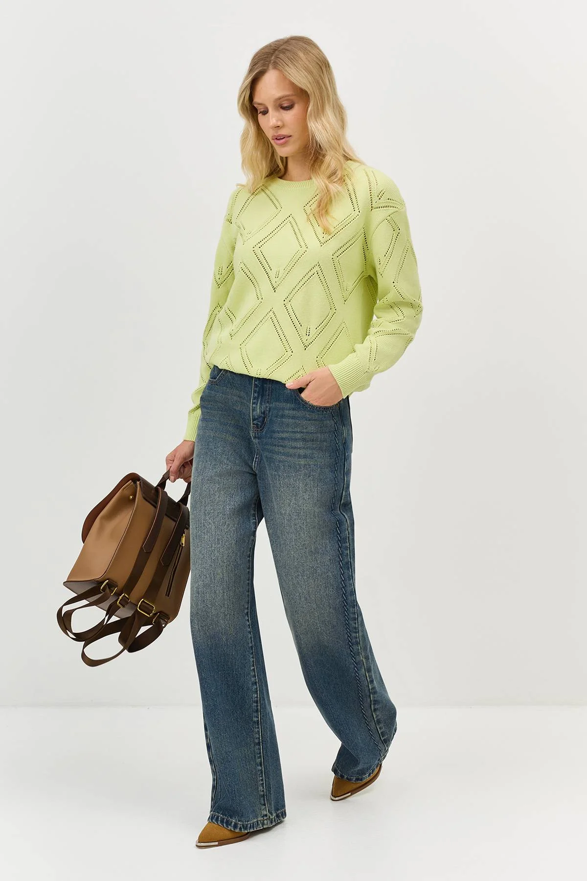 Лимитированная серия джемпер с ажурным узором и ремень, 36