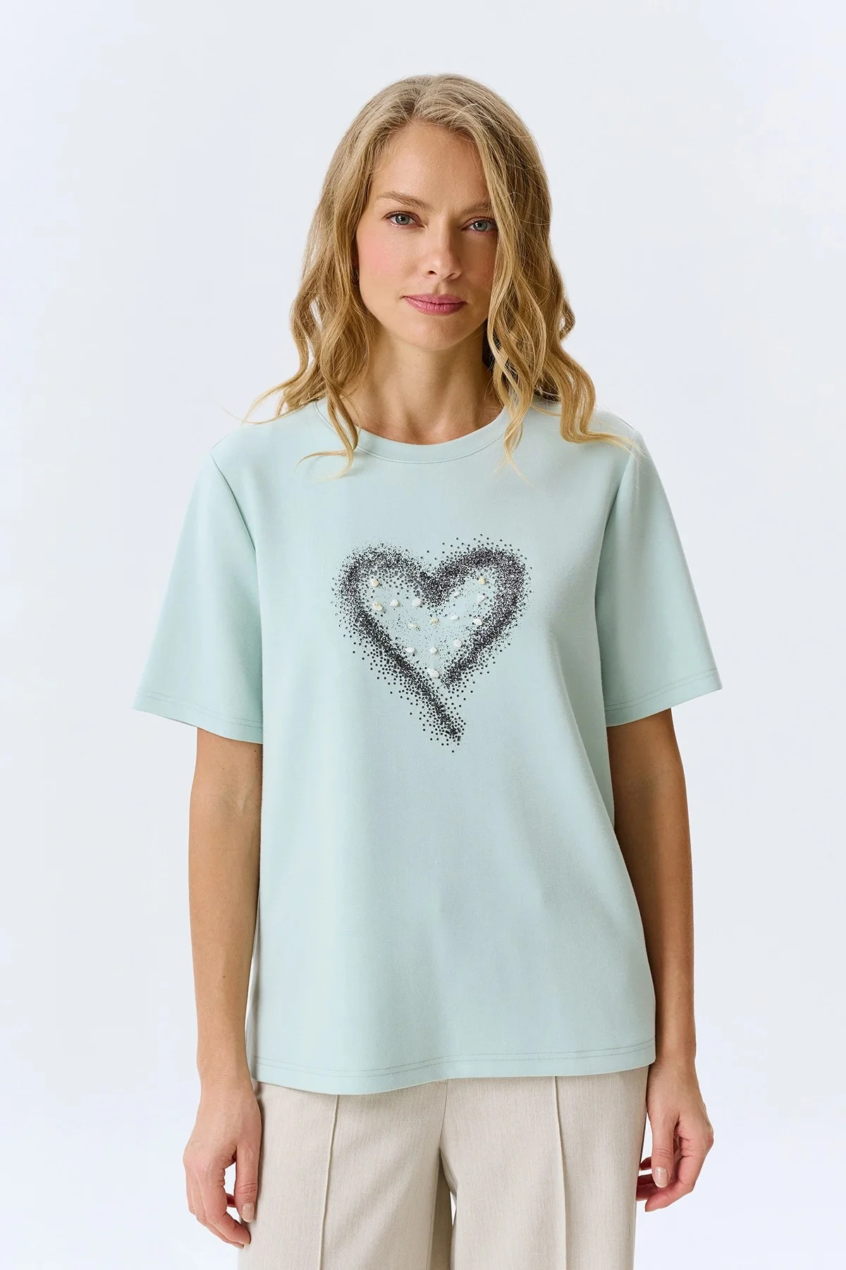 Футболка с ярким принтом из страз, 44