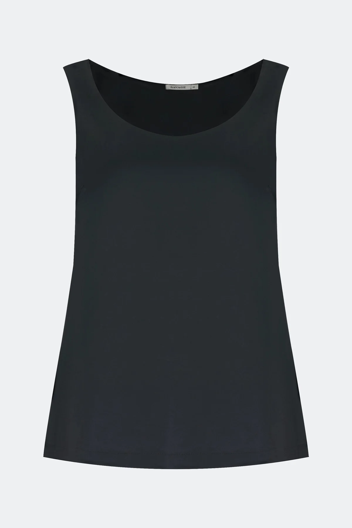 Черный свободный сатиновый топ, 48