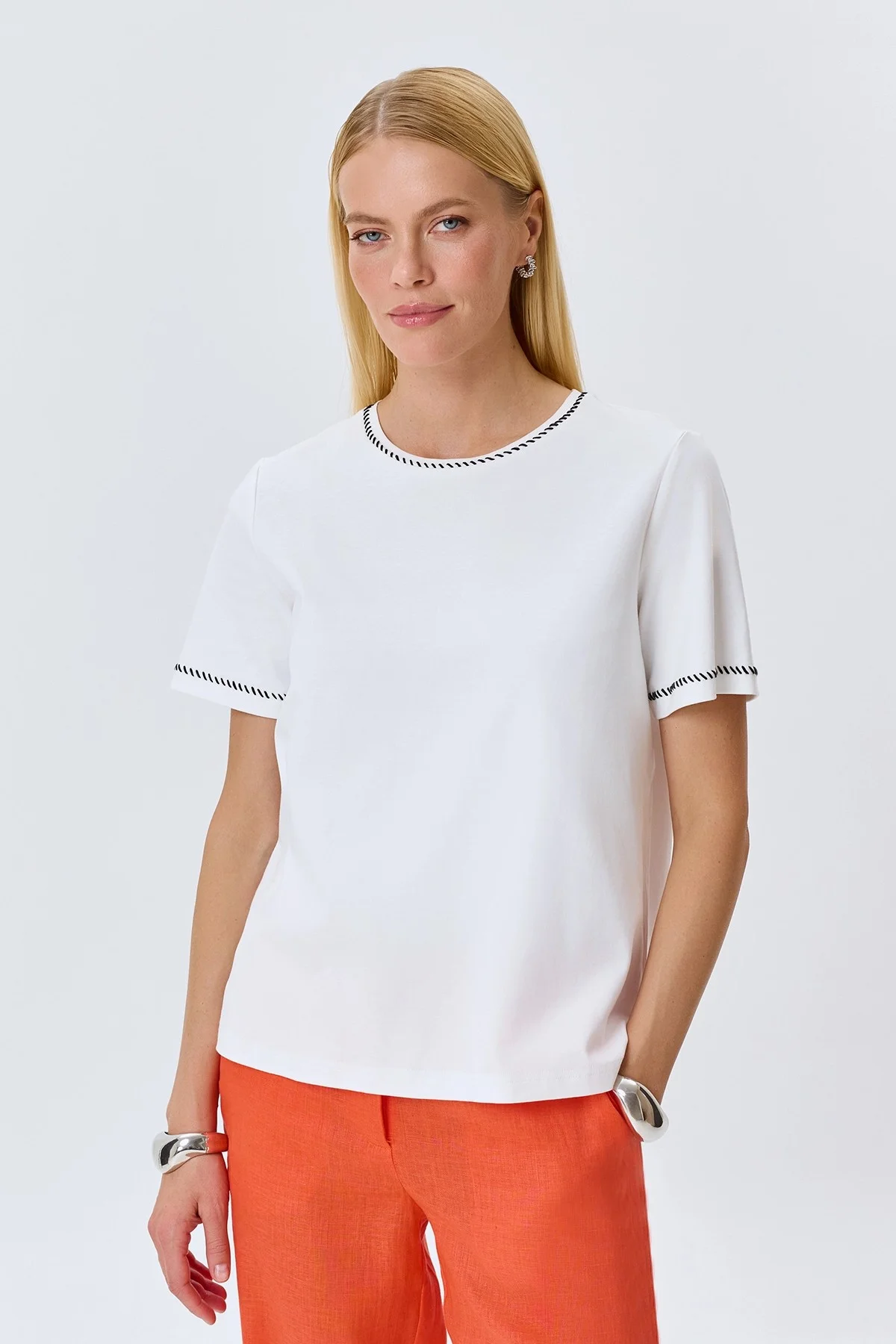 Футболка из 100% хлопка с ручным стежком, 44